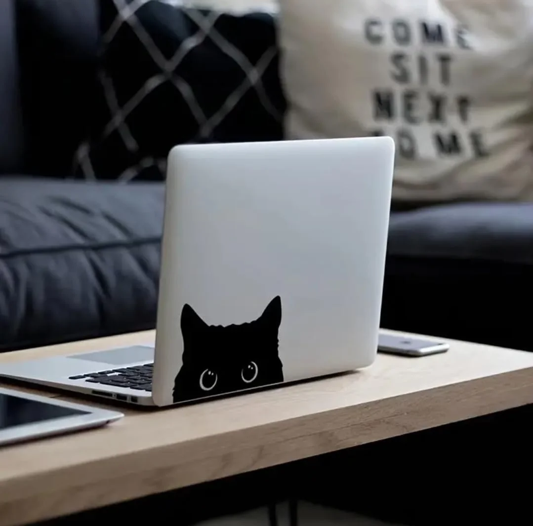 برچسب گربه دزدکی نگاه کن، برچسب های خنده دار ماشین، برچسب های ضد آب وینیل، لوازم جانبی زیبا برای نمای بیرونی، پوشش چسبنده مشکی برای جعبه، دیوار، فنجان، لپ تاپ مک بوک