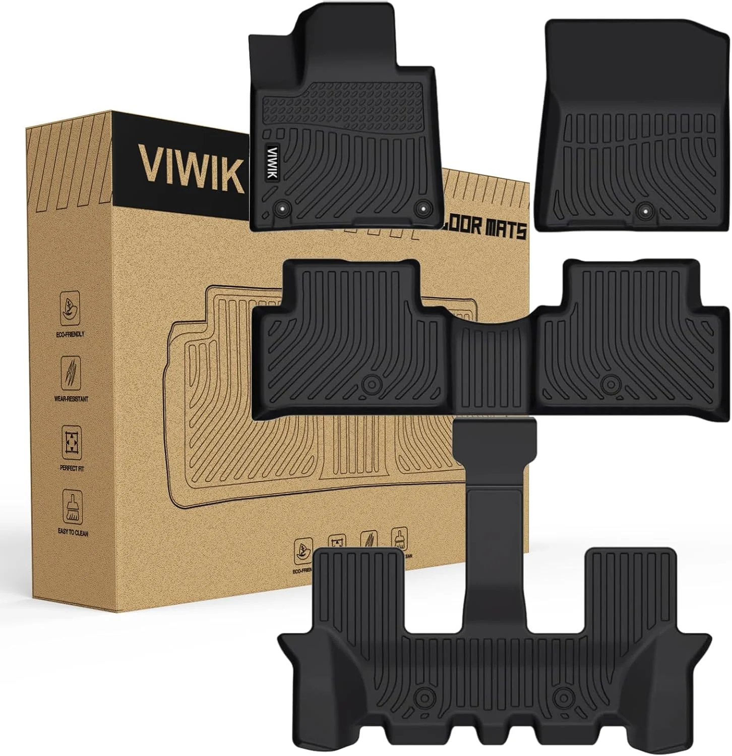 کفپوش خودرو ویویک مناسب برای کیا سورنتو 2021-2024 (غیر هیبریدی) 6/7 نفره، کفپوش های محافظتی تمام فصول، ردیف اول/دوم/سوم، لوازم جانبی خودرو برای سورنتو (غیر هیبریدی)، TPE بدون بو و ضد لغزش