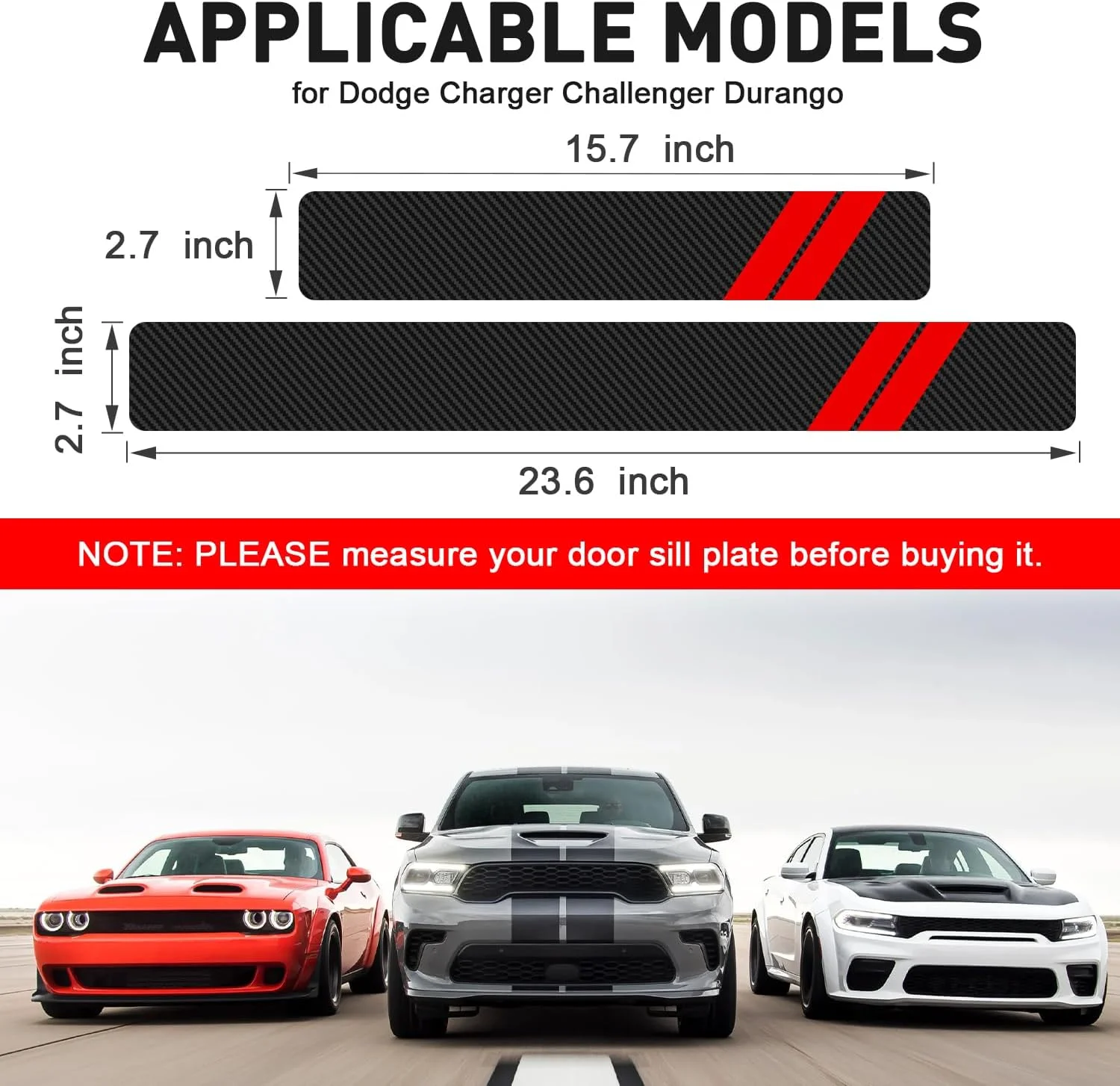 ۴ عدد محافظ رکاب درب خودرو مناسب برای دوج چلنجر، دورانگو و جورنی، محافظ ورودی درب، پوشش رکاب، پد ضد خش، برچسب محافظ فیبر کربن (قرمز)