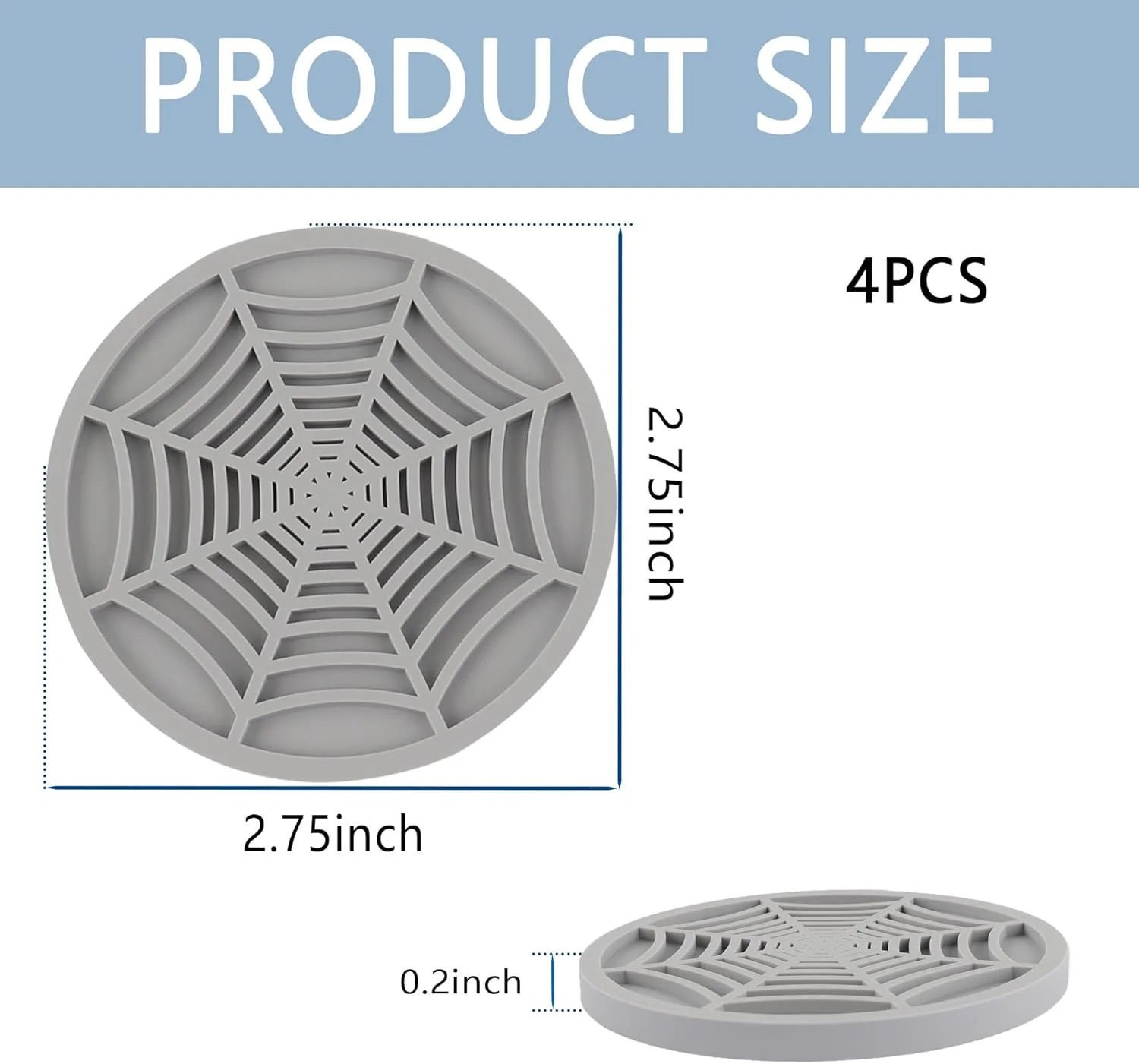 زیرلیوانی خودرو سیلیکونی Salior طرح تار عنکبوت، ضد لغزش، لوازم جانبی داخلی خودرو، جهانی، 2.75 اینچ، مناسب برای خانم ها و آقایان (خاکستری)، 4 عدد