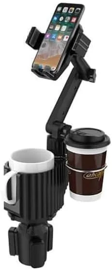 نگهدارنده لیوان خودرو با سینی گسترش دهنده، 4 در 1 با سینی میز جداشدنی، نگهدارنده تلفن، نگهدارنده لیوان دوگانه سازگار، لوازم جانبی ضروری خودرو برای سفر، خاکستری (188-01)