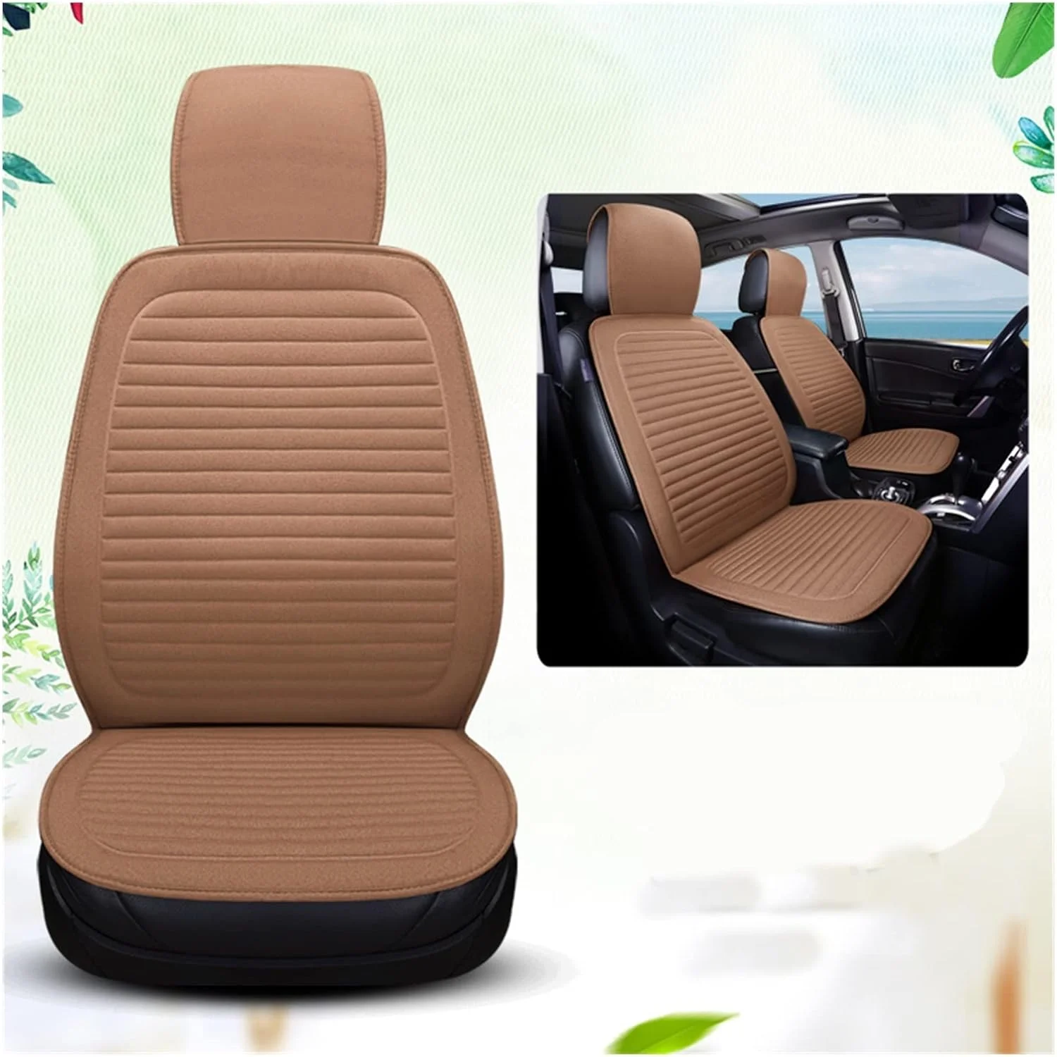 روکش صندلی خودرو SYOSI مناسب خودروهای سواری و شاسی بلند، روکش صندلی کتان پنبه ای شیک، پد محافظ، لوازم جانبی داخلی خودرو، جهانی (رنگ: بژ)