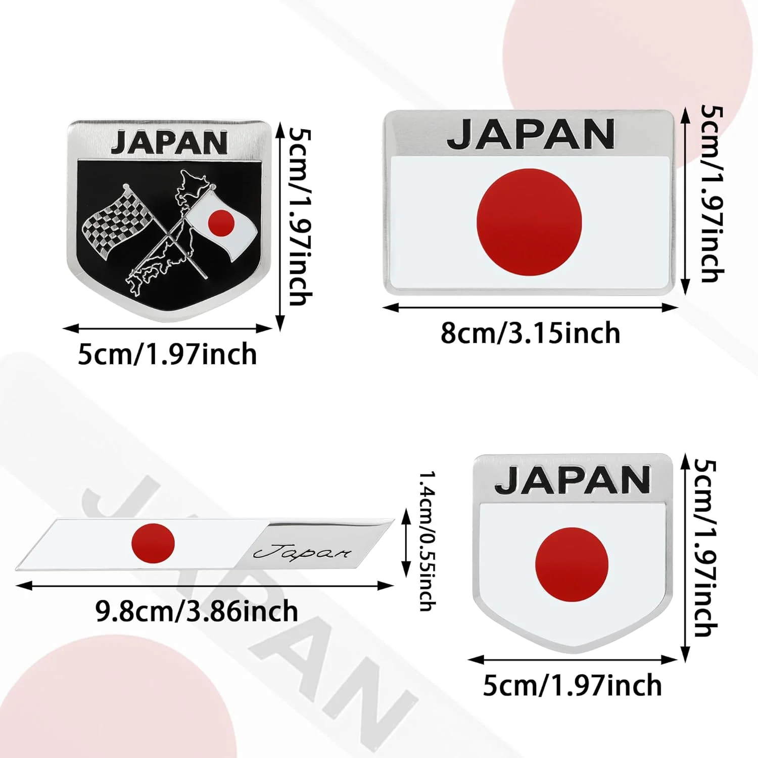 تامال 4 عدد نشان فلزی سه بعدی پرچم ژاپن برای همه خودروها، گلگیر، نشان های ژاپنی، کامیون ها، لپ تاپ، نماد آلیاژ روی، آرم های اصلاح شده، برچسب های تزئینی برای لوازم جانبی بیرونی خودرو