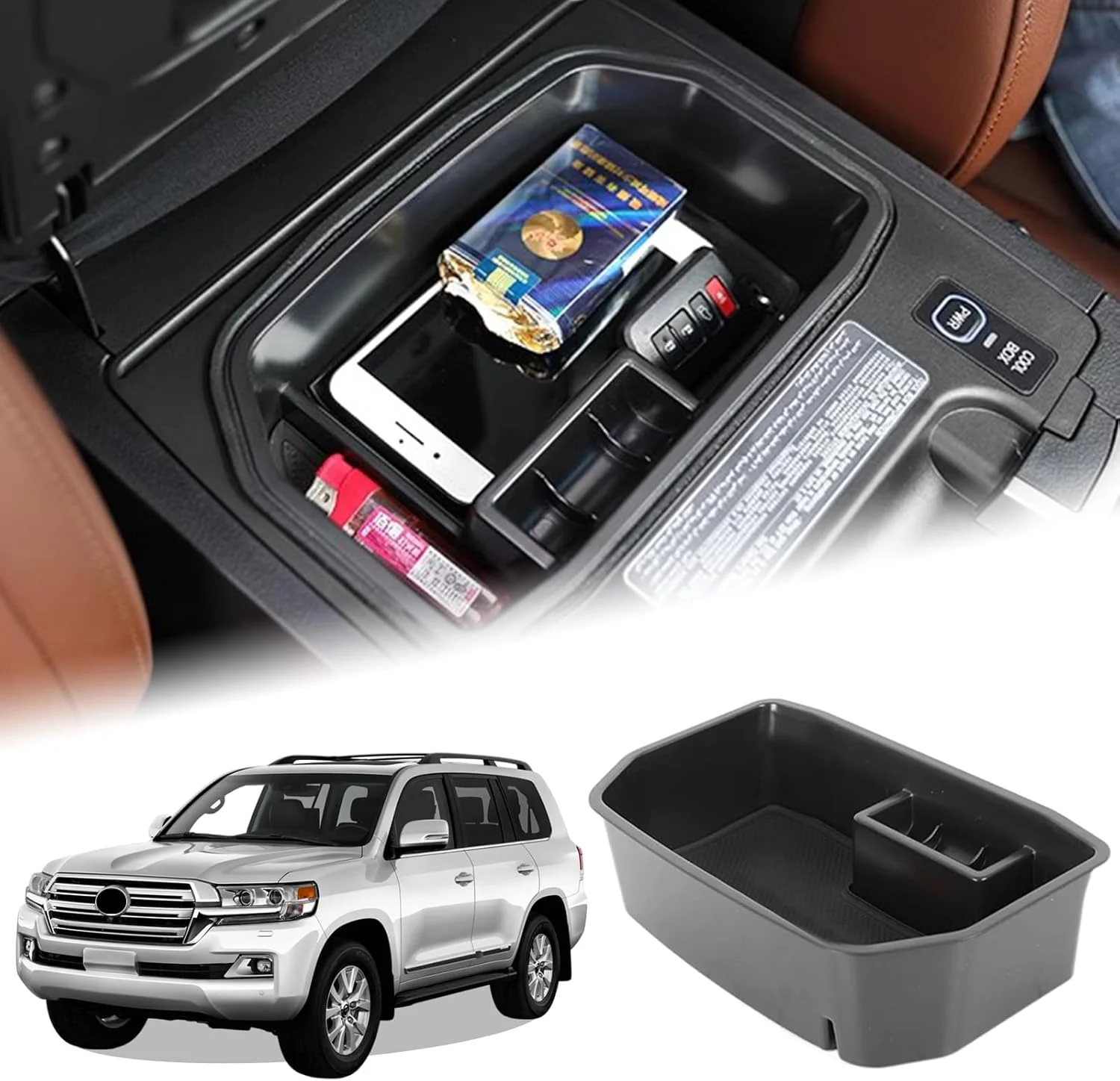 جعبه نظم دهنده کنسول وسط خودرو مناسب تویوتا لندکروزر LC200 مدل 2010-2021، لوازم جانبی پلاستیکی ABS برای قسمت داخلی LC200 به همراه یخچال