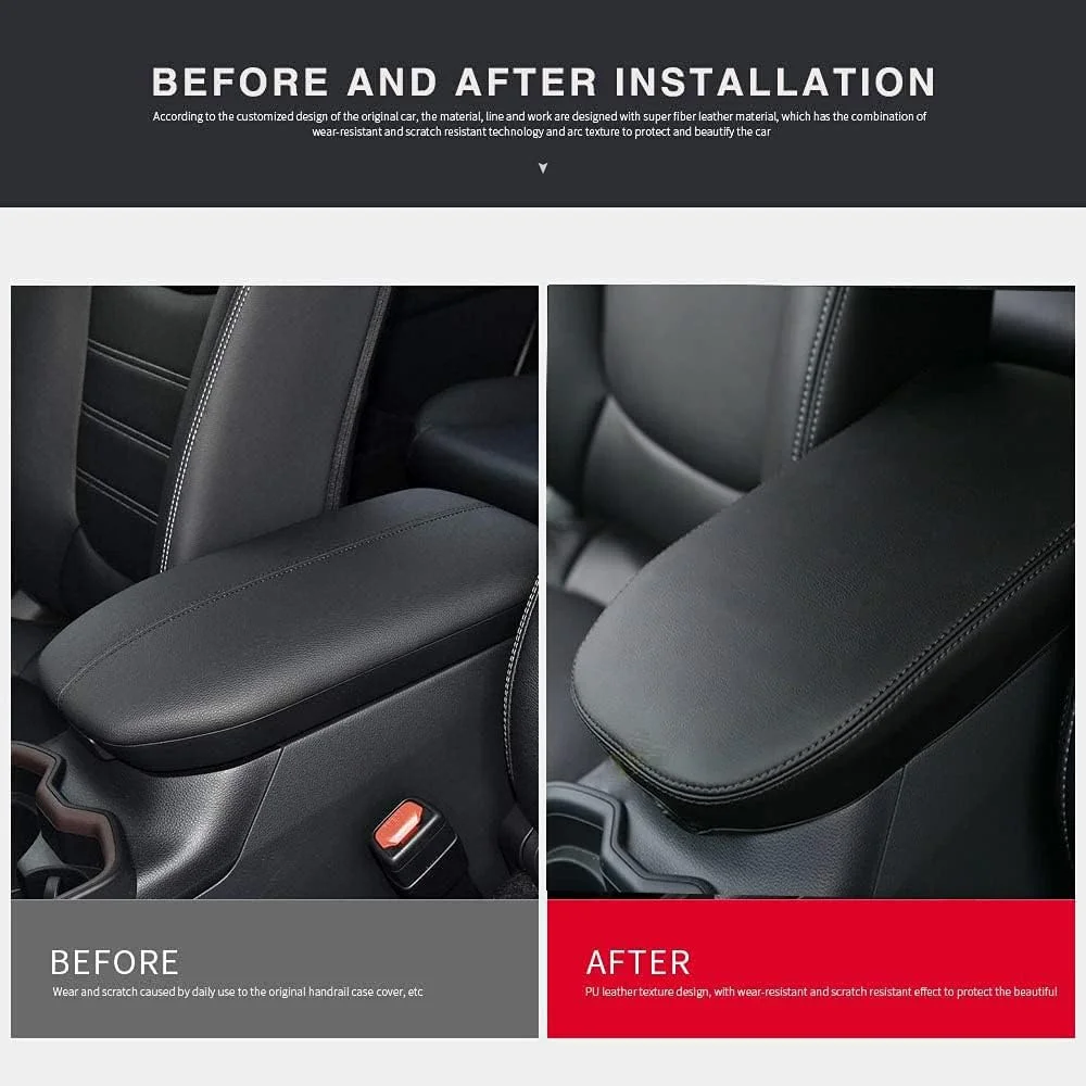 روکش کنسول وسط INTGET برای لوازم جانبی تویوتا RAV4 مدل های 2019، 2020، 2021، 2022 و 2023، روکش چرمی درب کنسول میانی، محافظ پد آرنج، پوشش خودرو برای لوازم جانبی RAV4 2022 (مشکی)