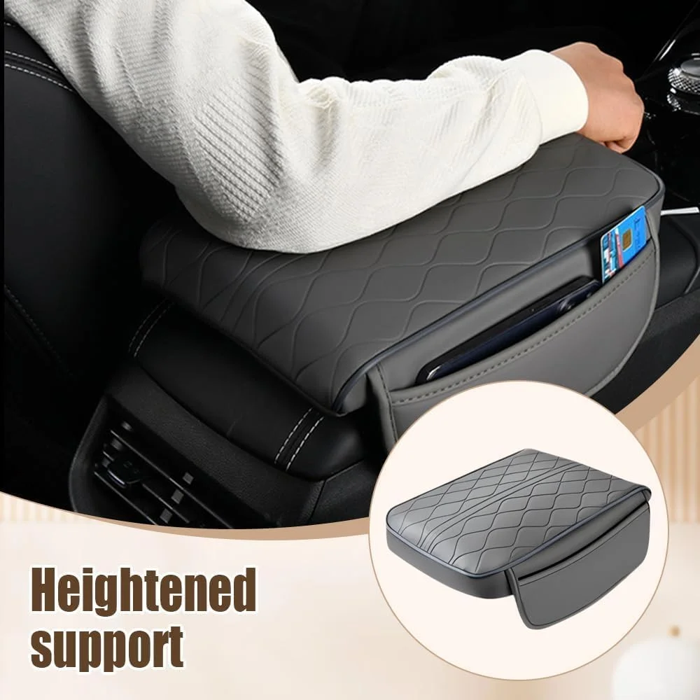 روکش ارتقا یافته کنسول وسط خودرو، روکش بالشتک زیر آرنج خودرو از جنس چرم میکروفیبر با 2 کیف نگهداری، جعبه نگهداری زیر آرنج خودرو جهانی، لوازم جانبی داخلی خودرو برای اکثر وسایل نقلیه (خاکستری)