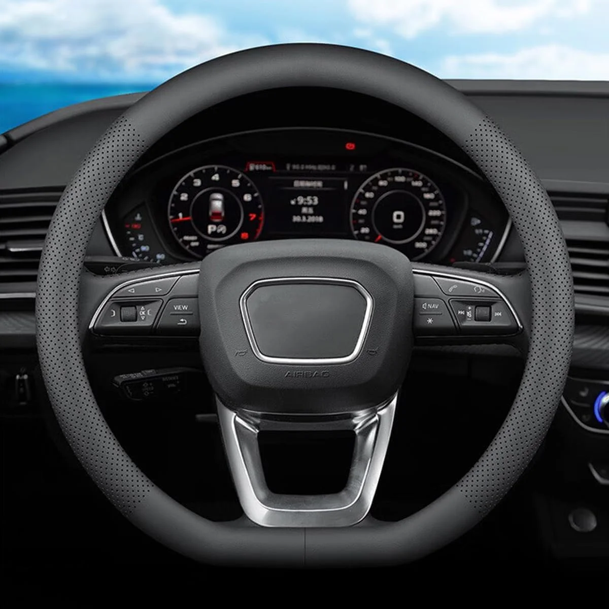 روکش فرمان خودرو XHRING مدل D مناسب برای نیسان آلتیما، روگ، سنترا، پث‌فایندر، ماکسیما، ورسا، کیکس، لوازم جانبی 2024، چرم مشکی سایز 14 1/2 اینچ - 15 اینچ