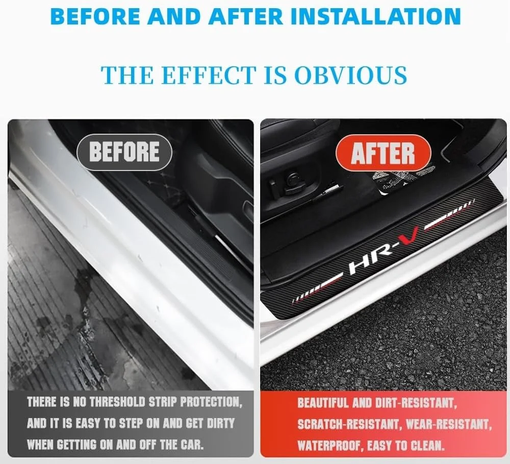 محافظ رکاب درب خودرو HUIANTS، بسته 4 عددی، مناسب لوازم جانبی HR-V - برچسب چرمی فیبر کربنی، صفحه ضد خش تزئینی برای خودرو SUV