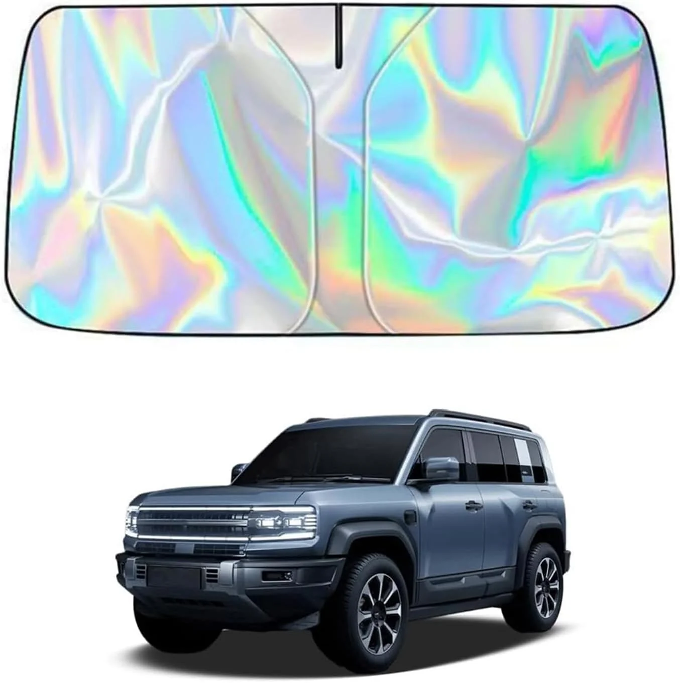 آفتابگیر لیزری شیشه جلوی خودرو با کیف نگهداری مناسب برای BYD Leopard 5 مدل 2023 2024 2025، پوشش تاشو آفتابگیر شیشه جلو با پارچه محافظت در برابر اشعه ماوراء بنفش ارتقا یافته