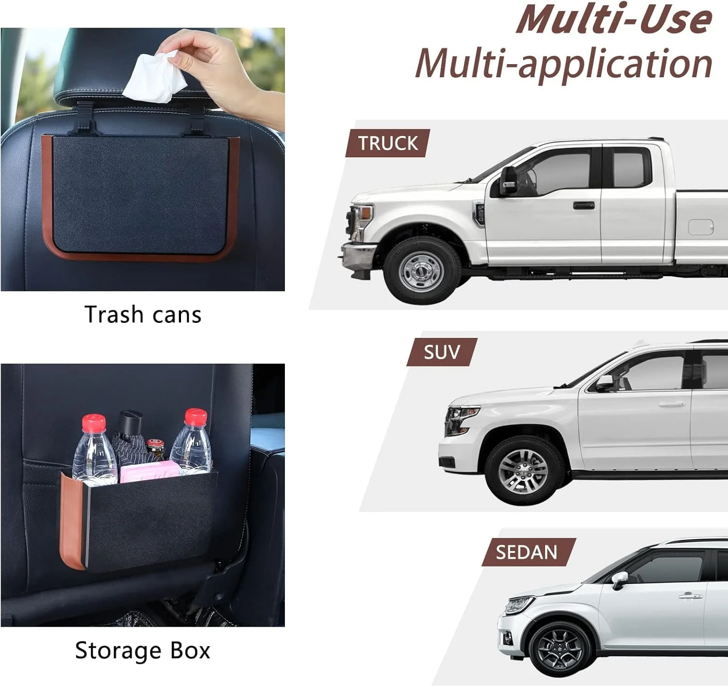 سطل زباله آویز ضد آب خودرو KASTWAVE، سطل زباله تاشو برای صندلی عقب خودرو، سطل زباله کوچک قابل حمل برای لوازم جانبی صندلی جلو و عقب (سفید)