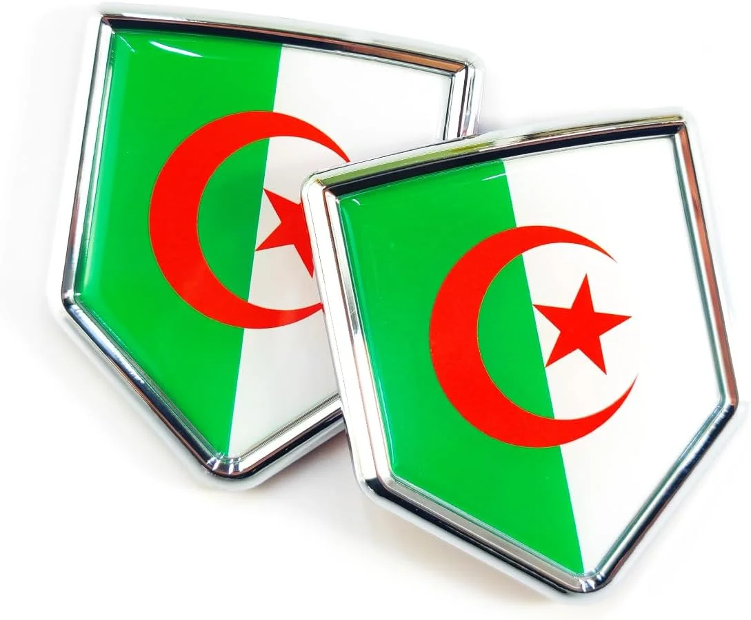 برچسب پرچم الجزایر Newperlite، نشان خودرو، لوازم تزئینی خودرو با پرچم الجزایر، سپر کرومی برای کامیون ها و خودروها، بسته 2 عددی