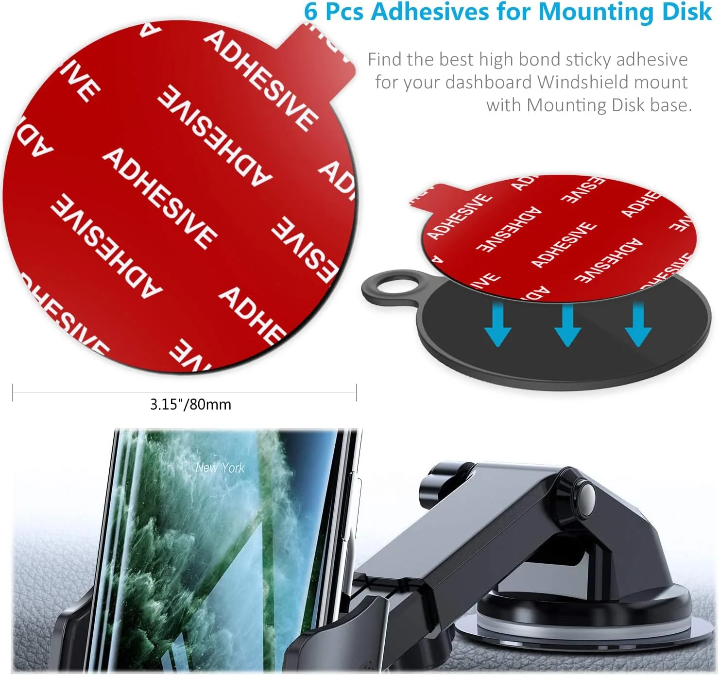 برچسب های چسبی پایه نگهدارنده شیشه خودرو AZXYI، بسته 6 عددی، دایره ای 80 میلی متری (3.15 اینچ) دو طرفه برای دیسک نصب داشبورد و دوربین شیشه جلو، GPS، پایه نگهدارنده تلفن خودرو