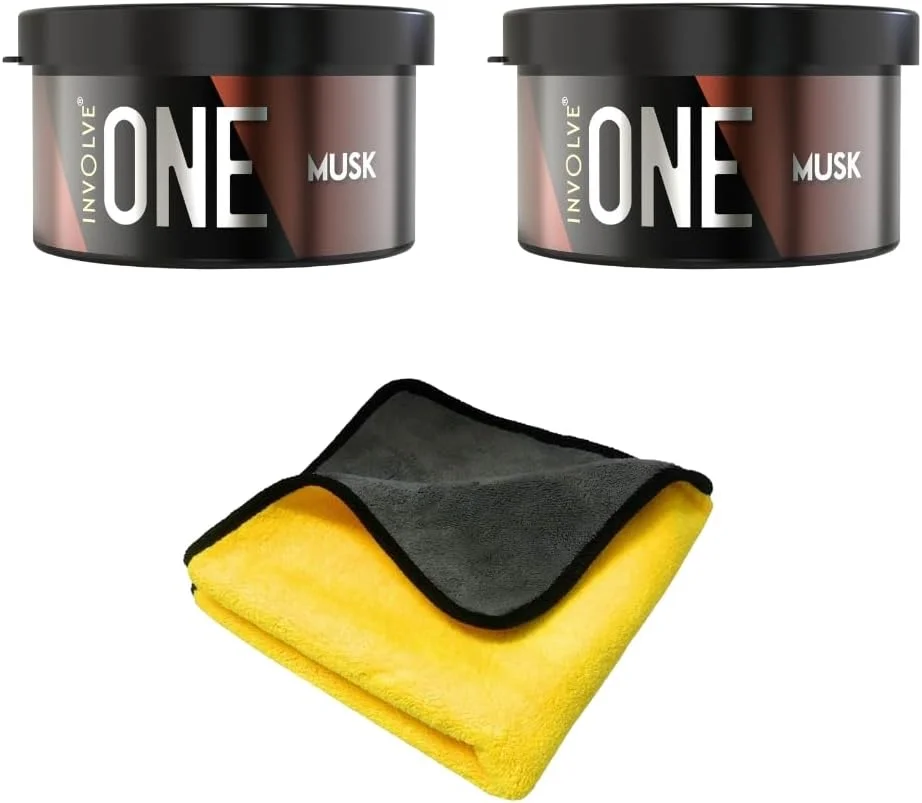 خوشبو کننده خودرو با رایحه مشک (بسته 2 عددی) به همراه دستمال میکروفایبر | خوشبو کننده هوا خودرو | لوازم جانبی خودرو