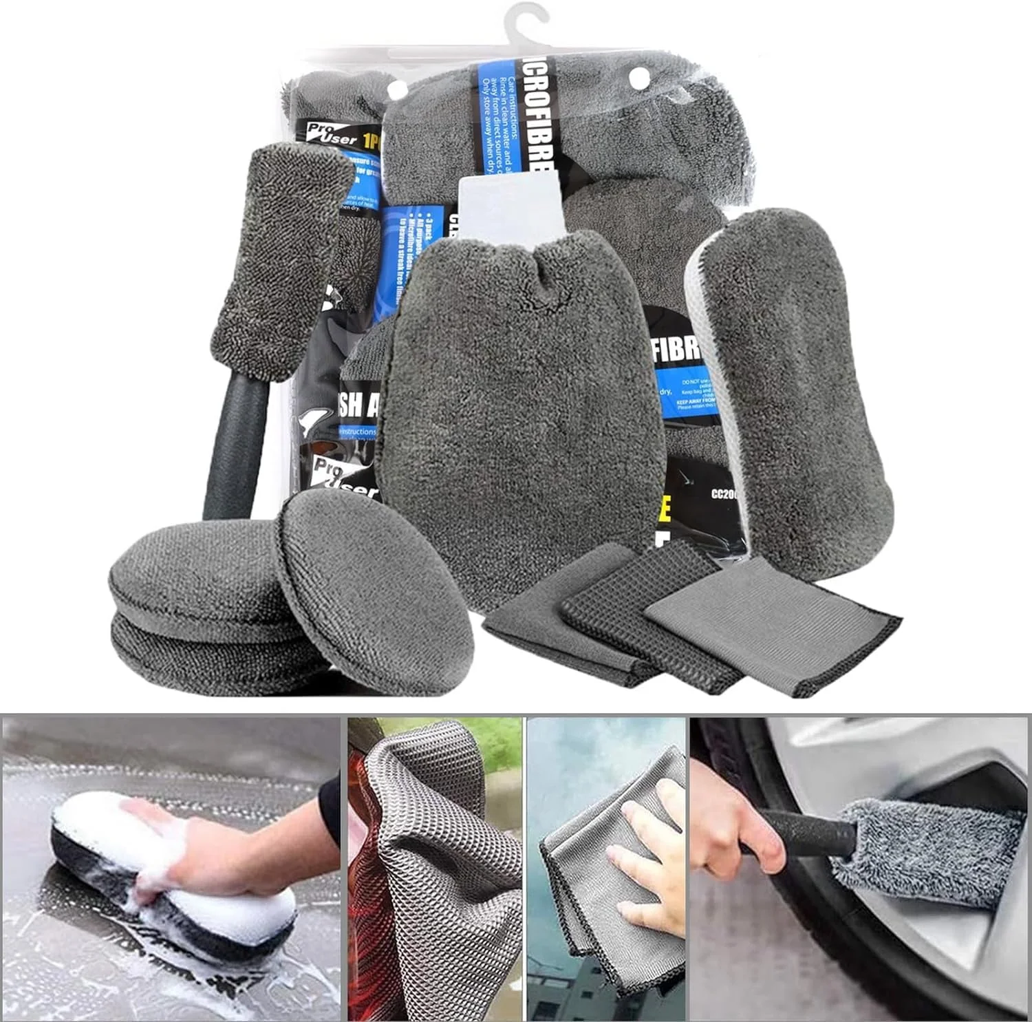 مجموعه 9 عددی ابزار نظافت خودرو MostNow، مجموعه نظافت و دیتیلینگ خودرو از جنس میکروفایبر برای شستشوی داخلی و خارجی خودرو، مناسب برای تمیز کردن چرخ ها، چرم، دریچه های هوا و نشان ها