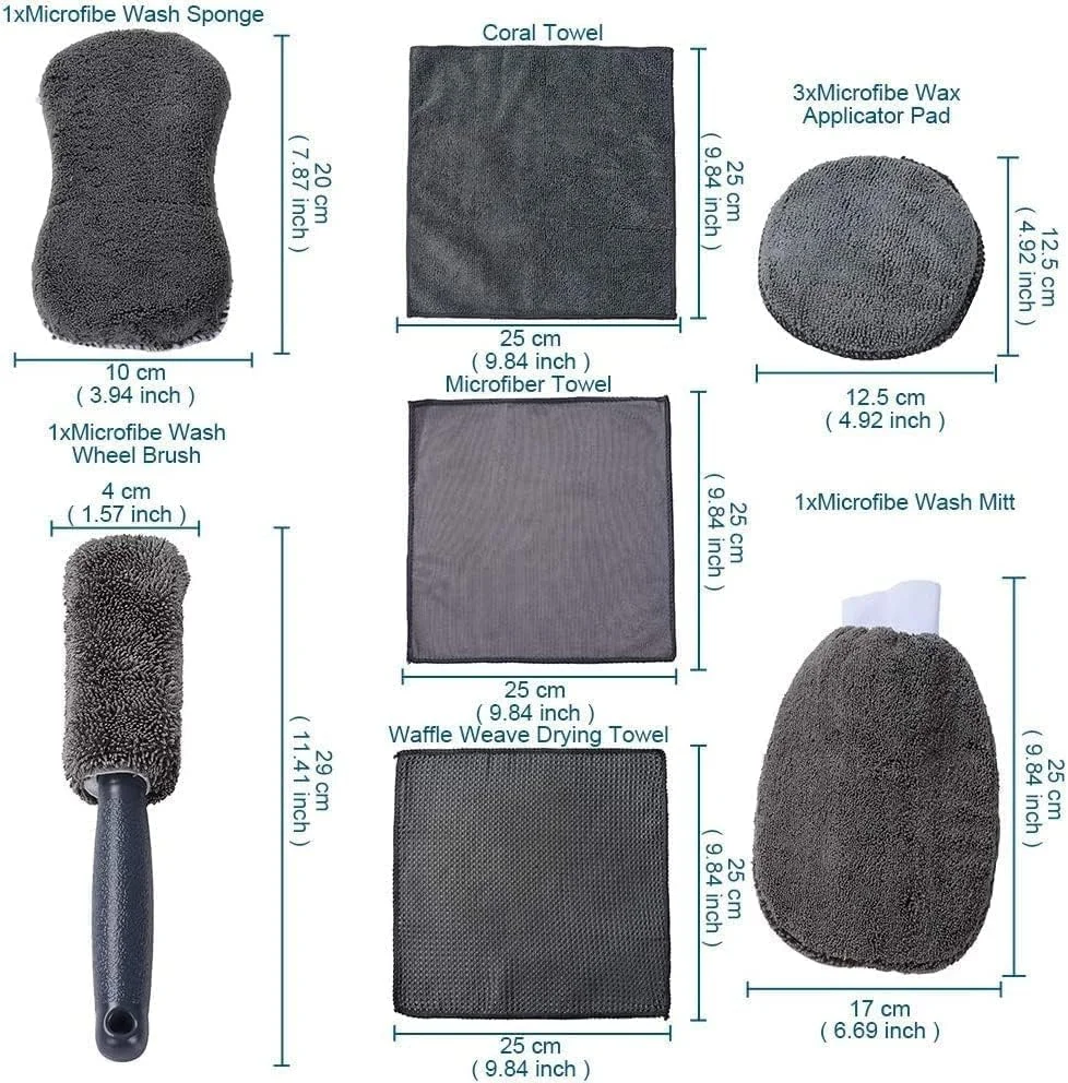 مجموعه 9 عددی ابزار نظافت خودرو MostNow، مجموعه نظافت و دیتیلینگ خودرو از جنس میکروفایبر برای شستشوی داخلی و خارجی خودرو، مناسب برای تمیز کردن چرخ ها، چرم، دریچه های هوا و نشان ها