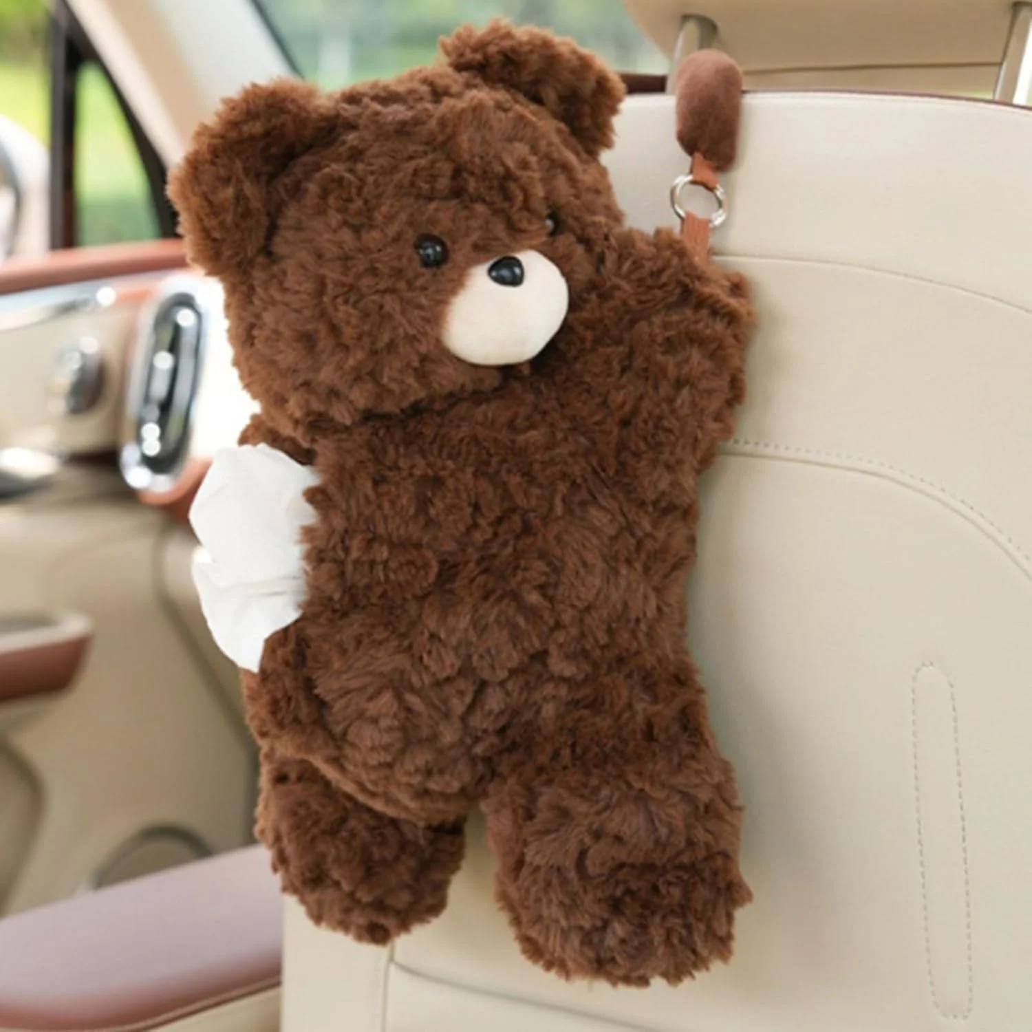 جا کاغذی طرح کارتونی نرم و لطیف، جا دستمال کاغذی کوتاه و نرم برای خودرو، روکش جعبه دستمال کاغذی طرح حیوانات کارتونی، مناسب برای لوازم جانبی خودرو، منزل، اداره و حمام (خرس قهوه ای)