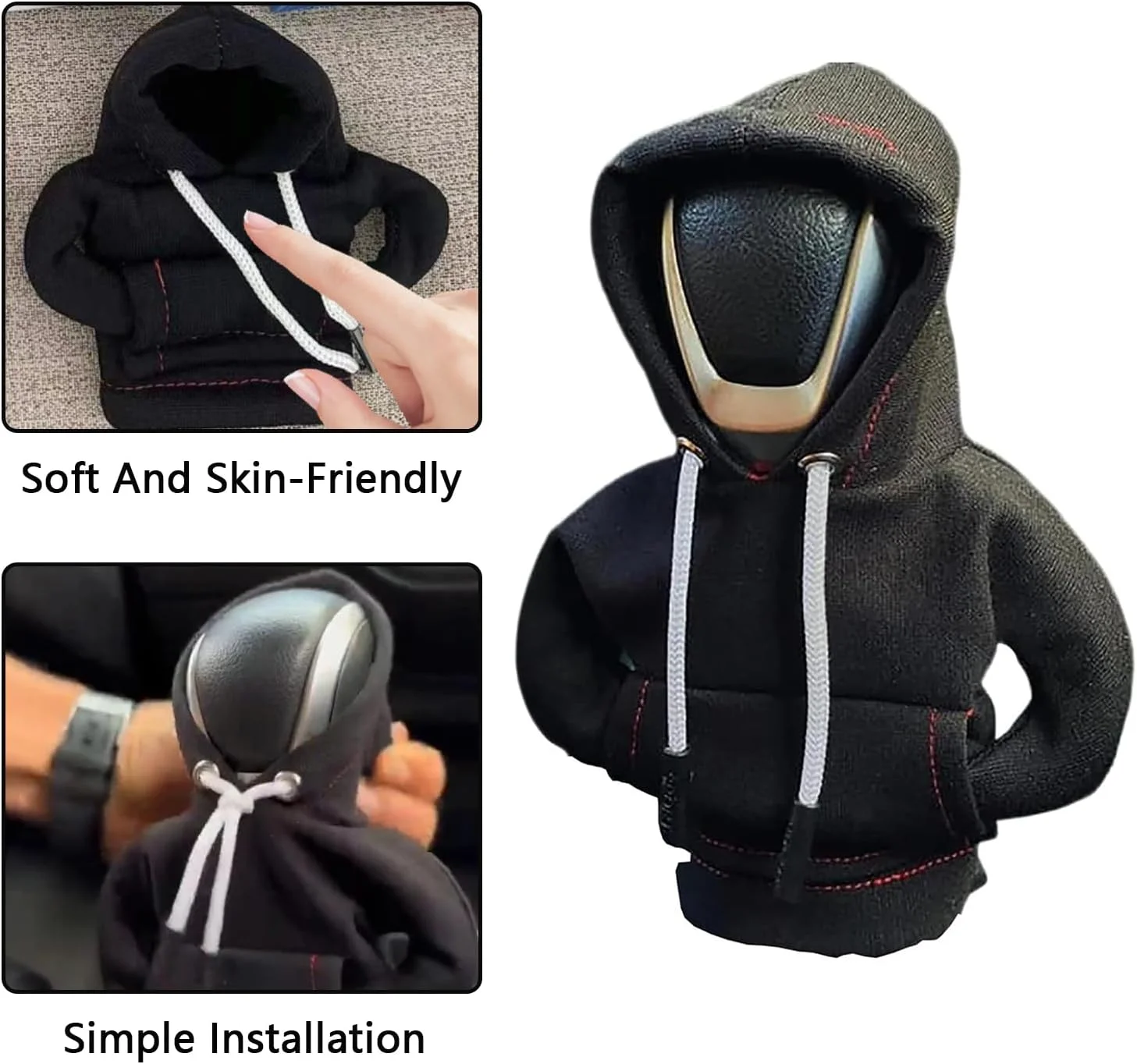 روکش دسته دنده خودرو Nayubo، روکش یونیورسال و بامزه برای دسته دنده طرح هودی، پیراهن بافتنی خنده دار برای دسته دنده، لوازم جانبی کوچک و جالب برای داخل خودرو (مشکی)