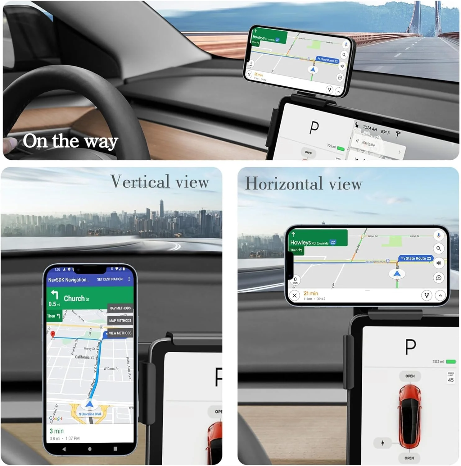 نگهدارنده گوشی موبایل آزونی مناسب برای تسلا مدل 3/Y/X/S، نگهدارنده مغناطیسی بدون چسب صفحه نمایش خودرو برای آیفون های مگ سیف با قابلیت شارژ بی سیم، ایده آل برای لوازم جانبی تسلا (شامل 2 حلقه مغناطیسی برای گوشی های اندروید)