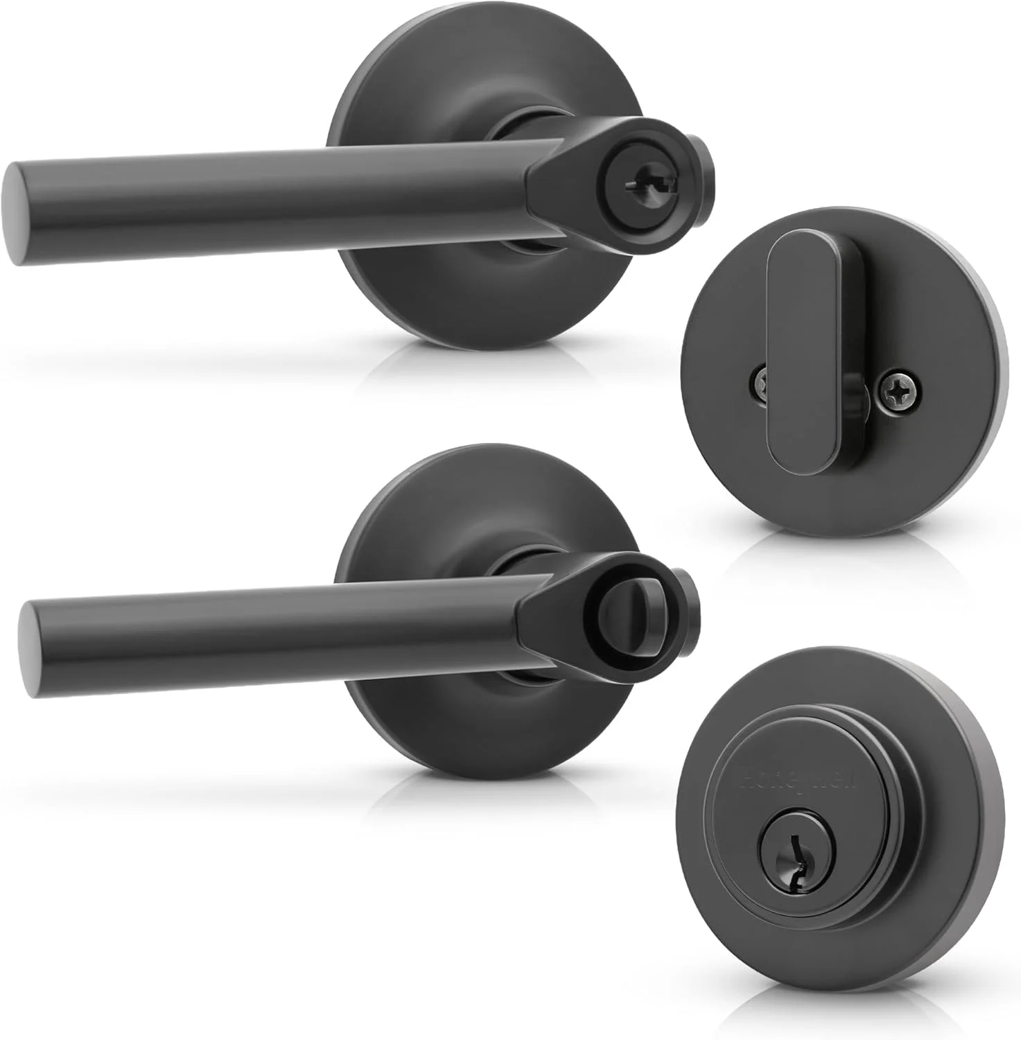 دستگیره درب داخلی Honeywell Safes & Door Locks – دستگیره اهرمی درب و قفل زبانه ای ترکیبی، روکش مشکی مات، نصب آسان برای خانه و دفتر - 8108638