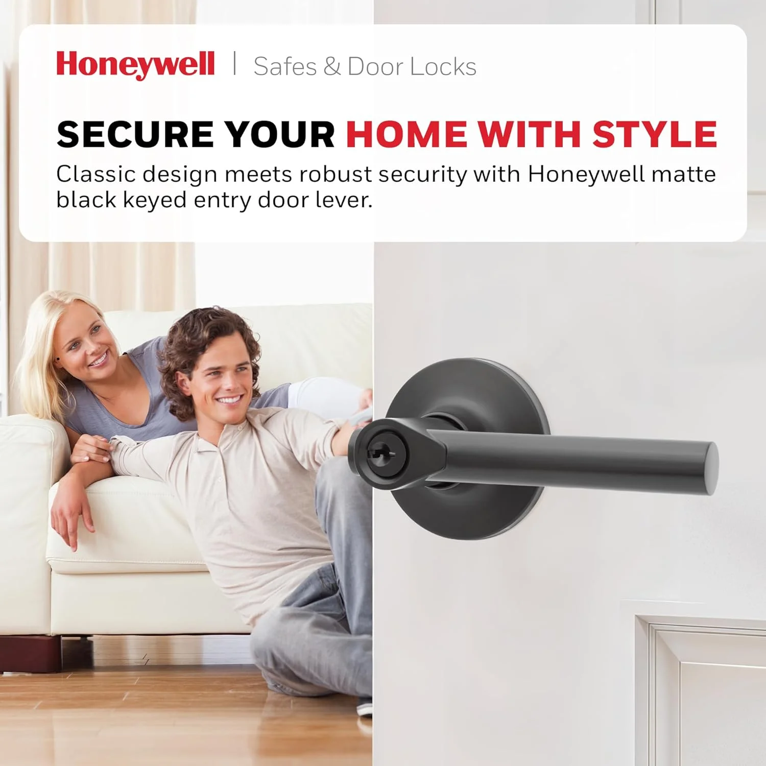 دستگیره درب داخلی Honeywell Safes & Door Locks - دستگیره اهرمی درب با طراحی برگشت پذیر، مشکی مات، عملکرد ورود کلیدی، دستگیره های درب با نصب آسان برای خانه و دفتر - 8108608 دستگیره درب داخلی Honeywell Safes & Door Locks - دستگیره اهرمی درب با طراحی برگشت پذیر، مشکی مات، عملکرد ورود کلیدی، دستگیره های درب با نصب آسان برای خانه و دفتر - 8108608