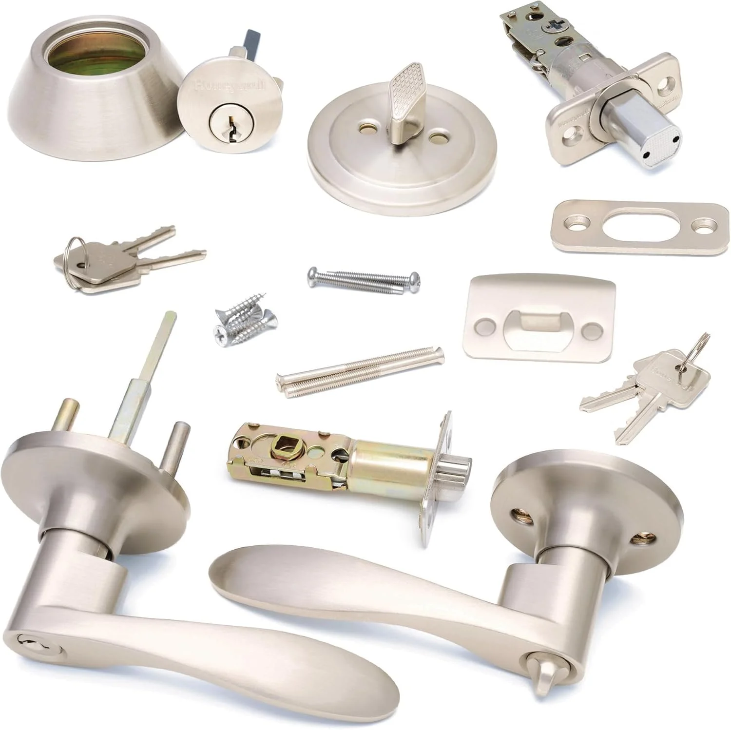 دستگیره درب داخلی Honeywell Safes & Door Locks – دستگیره اهرمی درب و قفل زبانه ای ترکیبی، روکش نیکل ساتن، دستگیره های درب با نصب آسان برای خانه و دفتر - 8108732 دستگیره درب داخلی Honeywell Safes & Door Locks – دستگیره اهرمی درب و قفل زبانه ای ترکیبی، روکش نیکل ساتن، دستگیره های درب با نصب آسان برای خانه و دفتر - 8108732