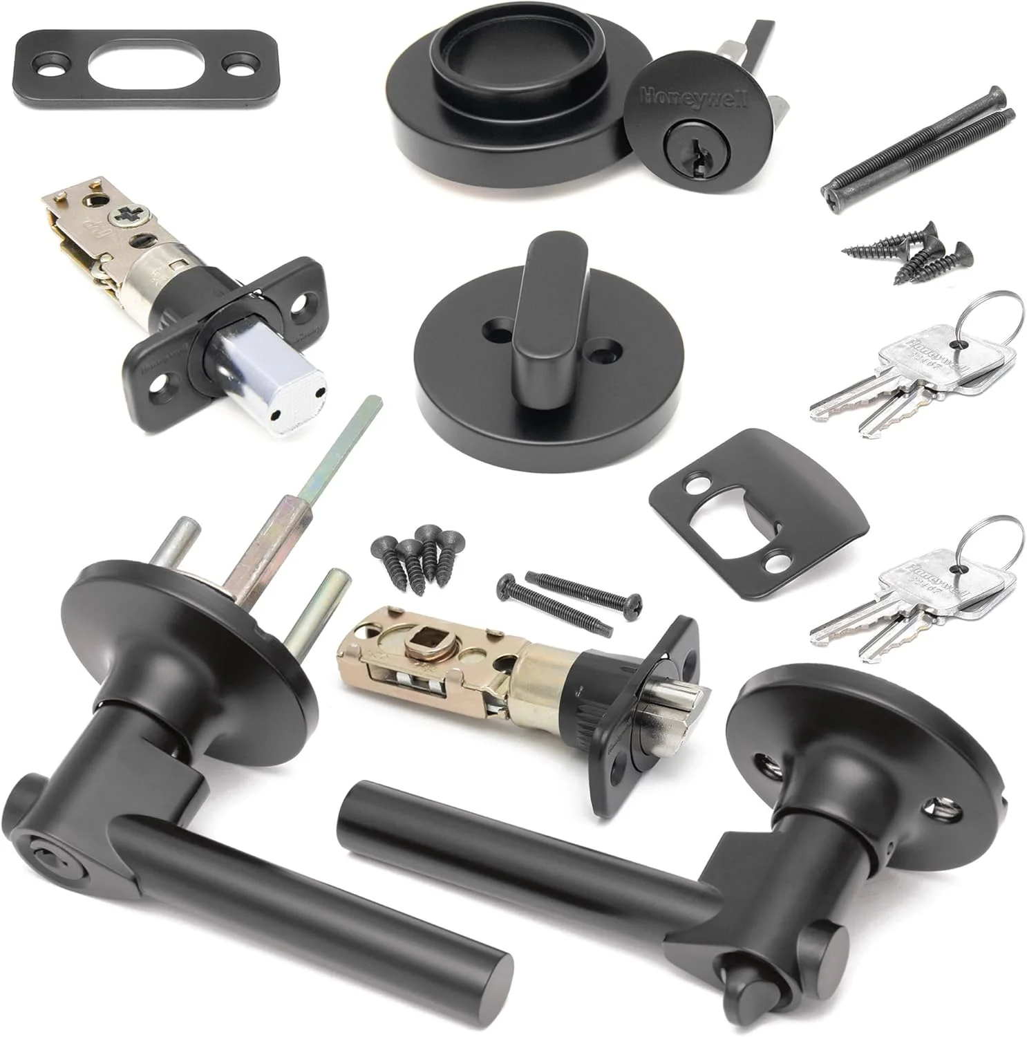 دستگیره درب داخلی Honeywell Safes & Door Locks – دستگیره اهرمی درب و قفل زبانه ای ترکیبی، روکش مشکی مات، نصب آسان برای خانه و دفتر - 8108638 دستگیره درب داخلی Honeywell Safes & Door Locks – دستگیره اهرمی درب و قفل زبانه ای ترکیبی، روکش مشکی مات، نصب آسان برای خانه و دفتر - 8108638