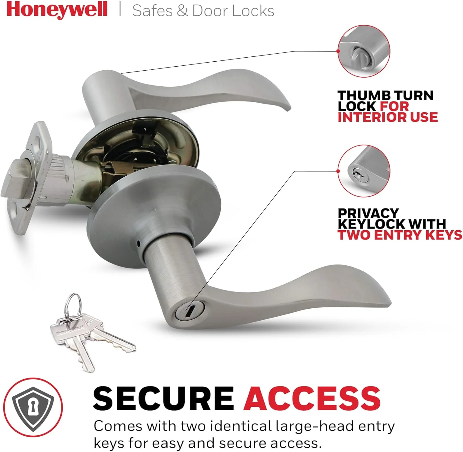 دستگیره اهرمی حریم خصوصی Honeywell Safes & Door Locks - دستگیره درب اتاق خواب و حمام داخلی - برگشت پذیر برای درب های سمت راست و چپ - 6.88 اینچ طول x 2.75 اینچ عرض - نیکل ساتن - 8106302 دستگیره اهرمی حریم خصوصی Honeywell Safes & Door Locks - دستگیره درب اتاق خواب و حمام داخلی - برگشت پذیر برای درب های سمت راست و چپ - 6.88 اینچ طول x 2.75 اینچ عرض - نیکل ساتن - 8106302