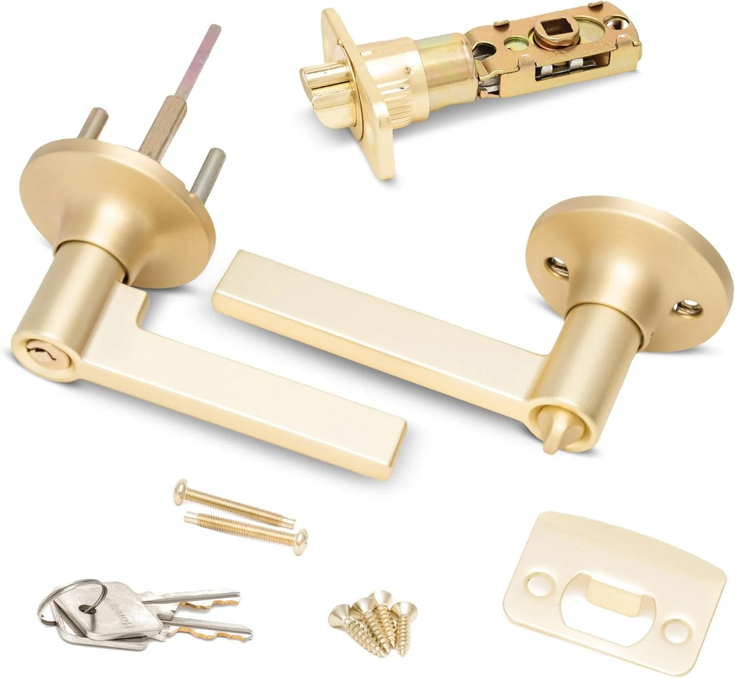 دستگیره درب داخلی Honeywell Safes & Door Locks – دستگیره اهرمی درب با طراحی برگشت پذیر، طلایی برس خورده، عملکرد ورود کلیدی، دستگیره های درب با نصب آسان برای خانه و دفتر - 8108604 دستگیره درب داخلی Honeywell Safes & Door Locks – دستگیره اهرمی درب با طراحی برگشت پذیر، طلایی برس خورده، عملکرد ورود کلیدی، دستگیره های درب با نصب آسان برای خانه و دفتر - 8108604