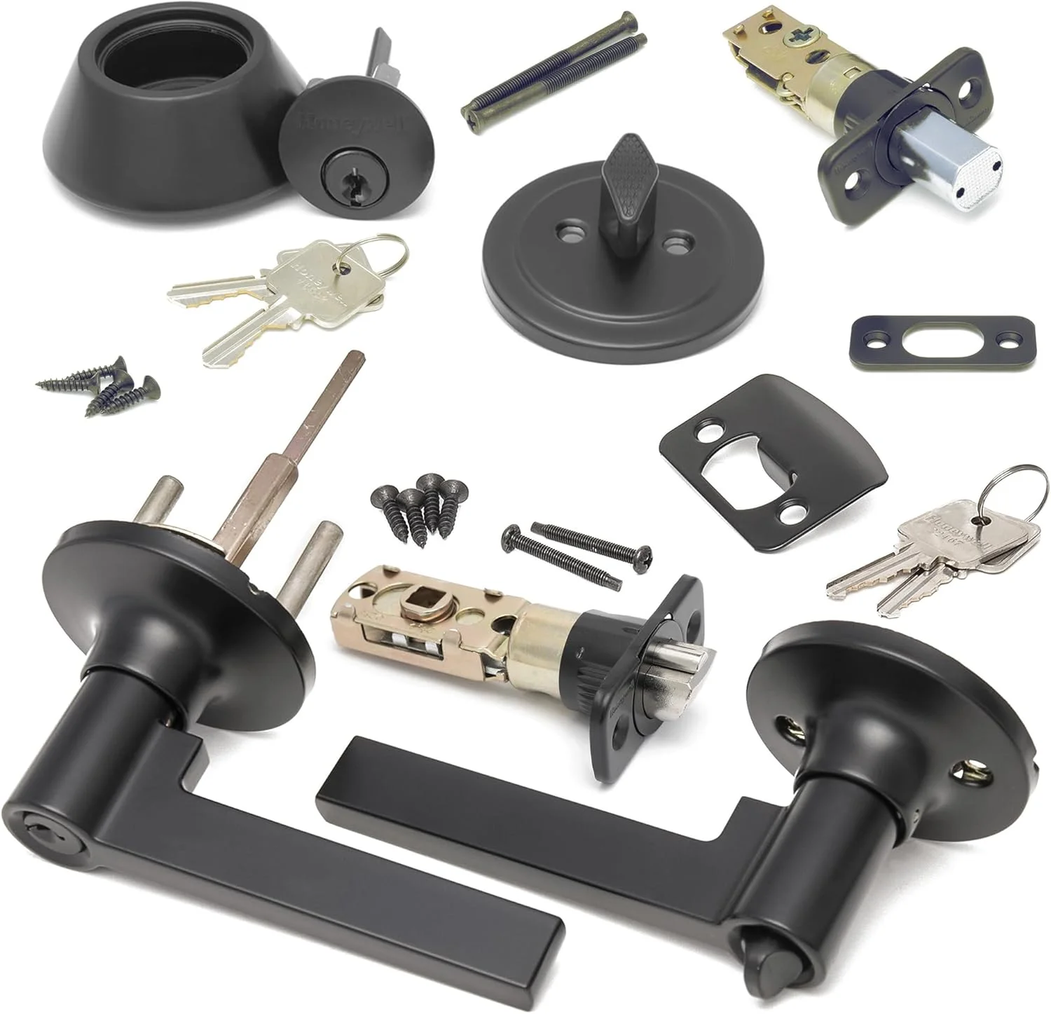 دستگیره درب داخلی هانیول - دستگیره اهرمی درب و قفل زبانه دار ترکیبی، روکش مشکی مات، دستگیره های درب با نصب آسان برای خانه و دفتر - 8108632 دستگیره درب داخلی هانیول - دستگیره اهرمی درب و قفل زبانه دار ترکیبی، روکش مشکی مات، دستگیره های درب با نصب آسان برای خانه و دفتر - 8108632