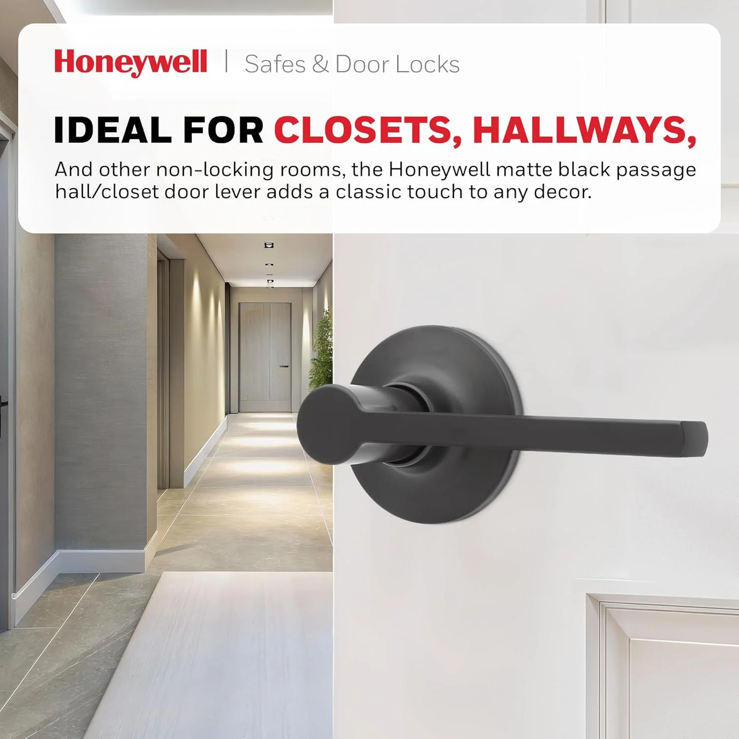 دستگیره درب داخلی Honeywell Safes & Door Locks – دستگیره اهرمی درب با طراحی برگشت پذیر، مشکی مات، عملکرد عبوری، دستگیره های درب با نصب آسان برای خانه و دفتر - 8108622 دستگیره درب داخلی Honeywell Safes & Door Locks – دستگیره اهرمی درب با طراحی برگشت پذیر، مشکی مات، عملکرد عبوری، دستگیره های درب با نصب آسان برای خانه و دفتر - 8108622