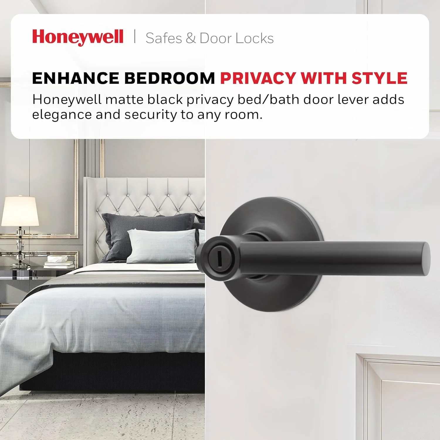 دستگیره درب داخلی Honeywell Safes & Door Locks – دستگیره اهرمی درب با طراحی برگشت پذیر، مشکی مات، عملکرد حریم خصوصی، دستگیره های درب با نصب آسان برای خانه و دفتر - 8108618 دستگیره درب داخلی Honeywell Safes & Door Locks – دستگیره اهرمی درب با طراحی برگشت پذیر، مشکی مات، عملکرد حریم خصوصی، دستگیره های درب با نصب آسان برای خانه و دفتر - 8108618