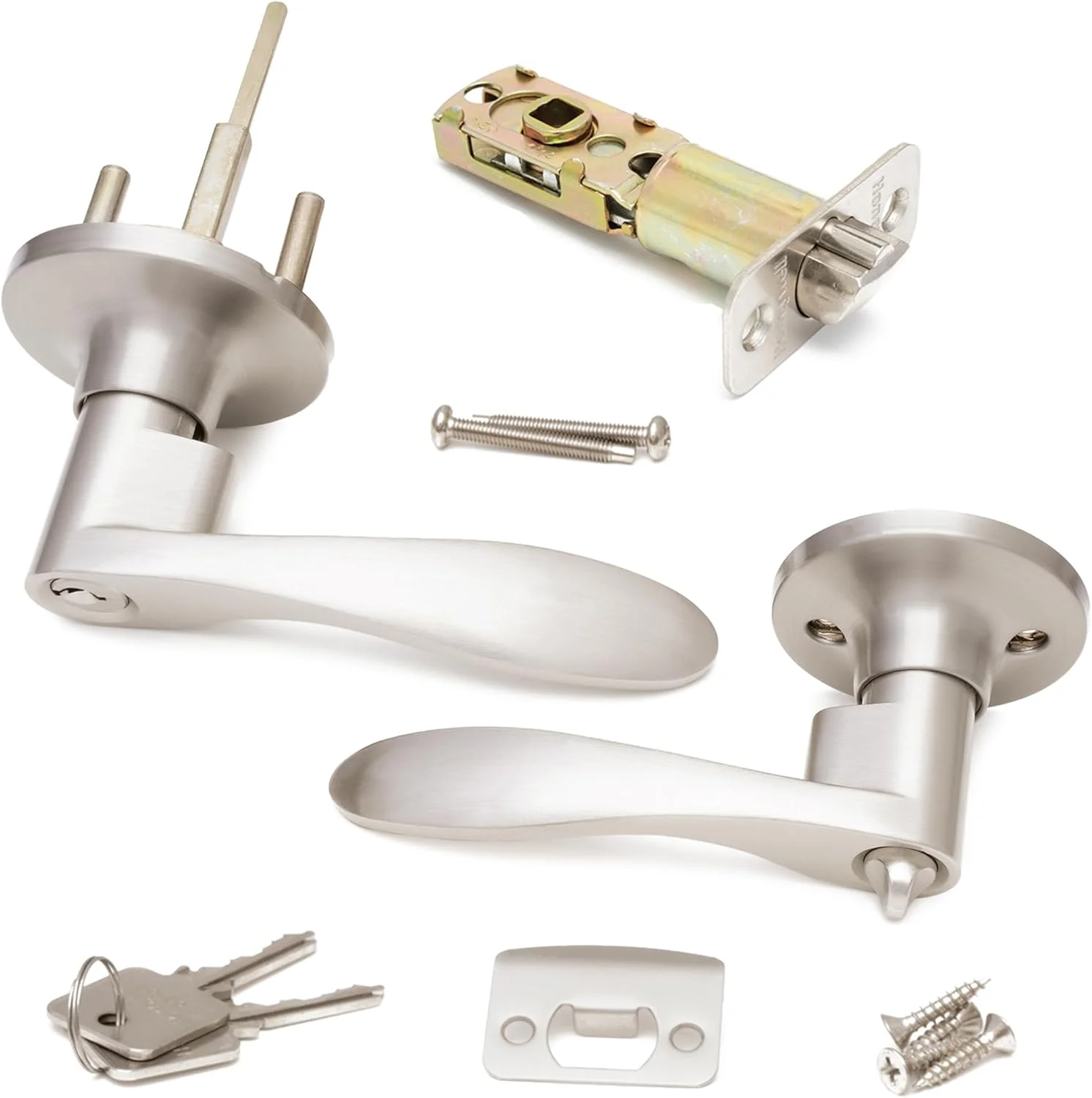 دستگیره درب داخلی Honeywell Safes & Door Locks - دستگیره اهرمی درب با طراحی برگشت پذیر، نیکل ساتن، عملکرد ورود کلیدی، دستگیره های درب با نصب آسان برای خانه و دفتر - 8108702 دستگیره درب داخلی Honeywell Safes & Door Locks - دستگیره اهرمی درب با طراحی برگشت پذیر، نیکل ساتن، عملکرد ورود کلیدی، دستگیره های درب با نصب آسان برای خانه و دفتر - 8108702