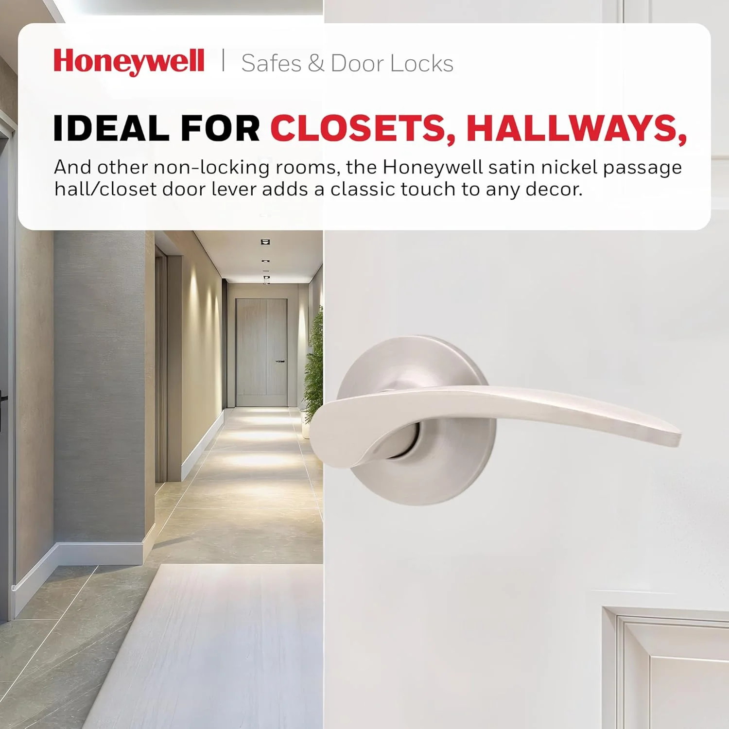 دستگیره درب داخلی Honeywell Safes & Door Locks - دستگیره اهرمی درب با طراحی برگشت پذیر، نیکل ساتن، عملکرد عبوری، دستگیره های درب با نصب آسان برای خانه و دفتر - 8108722 دستگیره درب داخلی Honeywell Safes & Door Locks - دستگیره اهرمی درب با طراحی برگشت پذیر، نیکل ساتن، عملکرد عبوری، دستگیره های درب با نصب آسان برای خانه و دفتر - 8108722