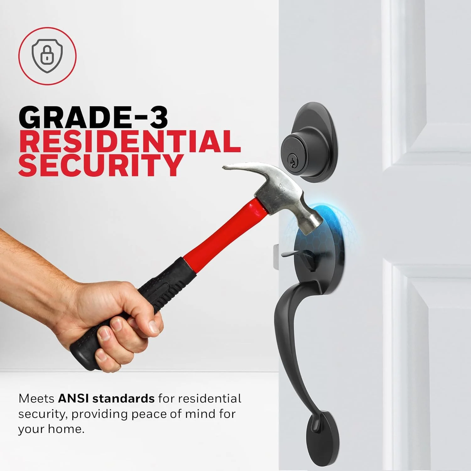 دستگیره و قفل درب ورودی هانیول، مشکی مات، به همراه قفل تک سیلندر – قفل درب شیک و ایمن با اهرم منحنی برای درب های داخلی و خارجی - 8108648 دستگیره و قفل درب ورودی هانیول، مشکی مات، به همراه قفل تک سیلندر – قفل درب شیک و ایمن با اهرم منحنی برای درب های داخلی و خارجی - 8108648