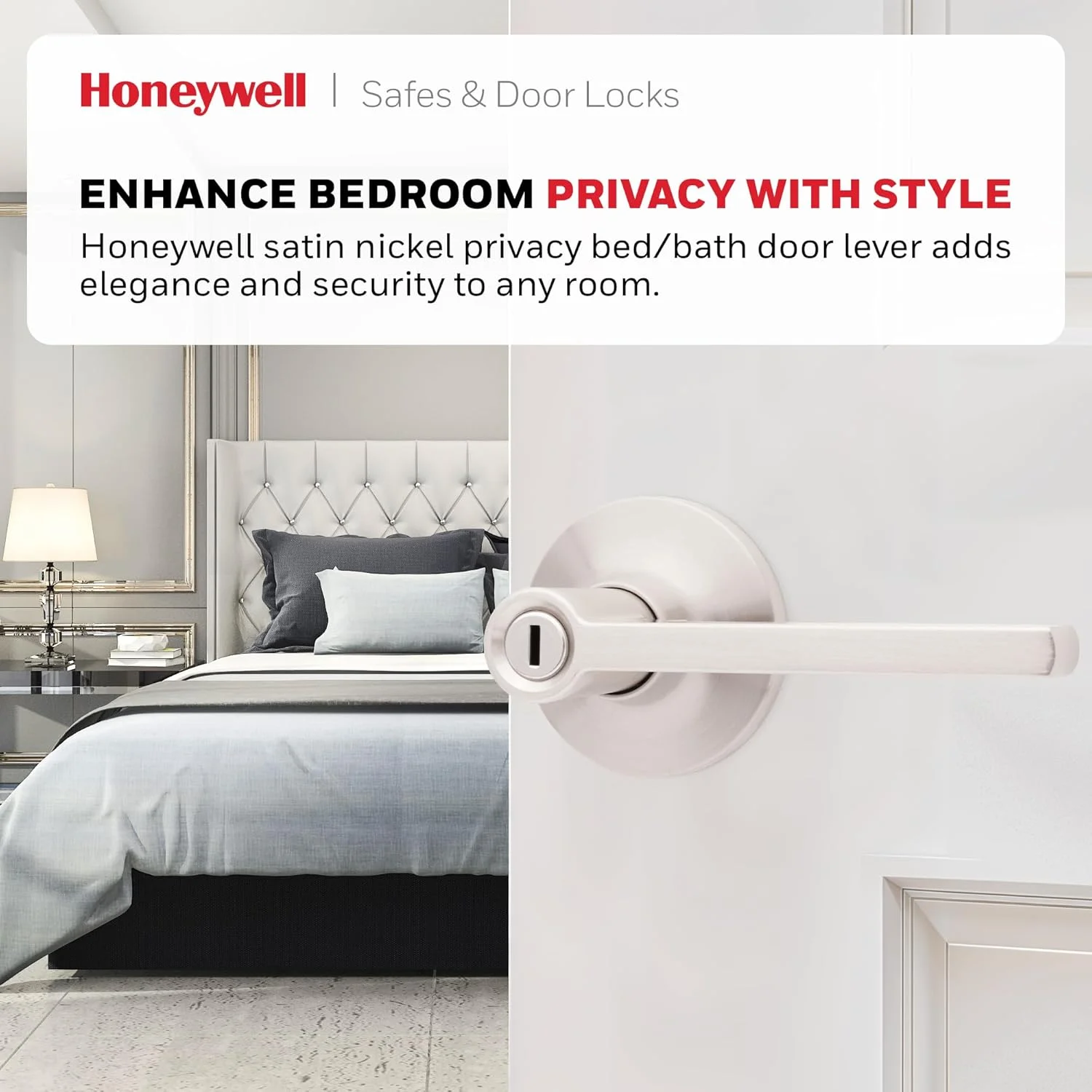 دستگیره درب داخلی Honeywell Safes & Door Locks - دستگیره اهرمی درب با طراحی برگشت پذیر، نیکل ساتن، عملکرد حریم خصوصی، دستگیره های درب با نصب آسان برای خانه و دفتر - 8108610 دستگیره درب داخلی Honeywell Safes & Door Locks - دستگیره اهرمی درب با طراحی برگشت پذیر، نیکل ساتن، عملکرد حریم خصوصی، دستگیره های درب با نصب آسان برای خانه و دفتر - 8108610