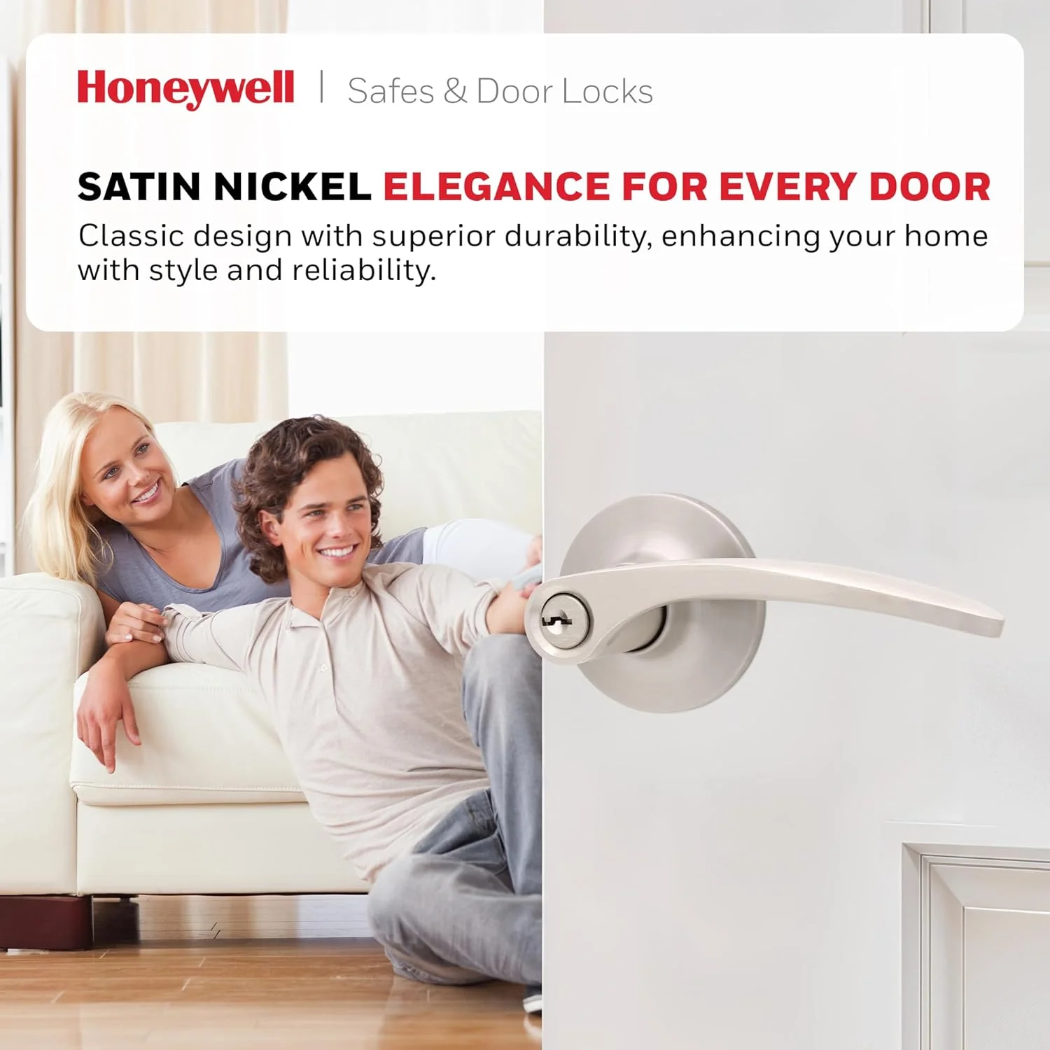دستگیره درب داخلی Honeywell Safes & Door Locks - دستگیره اهرمی درب با طراحی برگشت پذیر، نیکل ساتن، عملکرد ورود کلیدی، دستگیره های درب با نصب آسان برای خانه و دفتر - 8108702 دستگیره درب داخلی Honeywell Safes & Door Locks - دستگیره اهرمی درب با طراحی برگشت پذیر، نیکل ساتن، عملکرد ورود کلیدی، دستگیره های درب با نصب آسان برای خانه و دفتر - 8108702