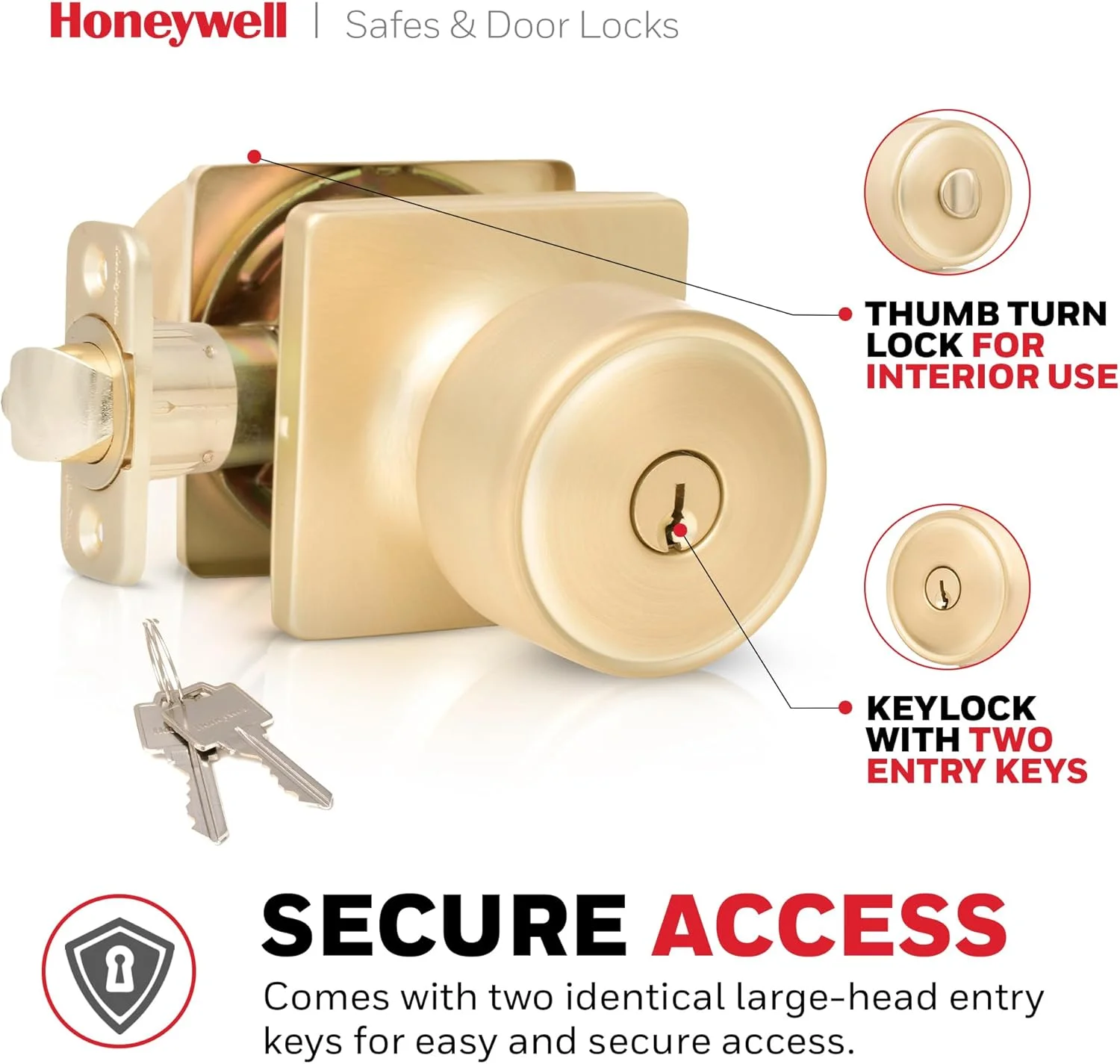 دستگیره درب و قفل هانیول - دستگیره درب با قفل، طلایی مات، ورودی کلیدی - قفل درب برای درب ورودی، اتاق خواب و استفاده داخلی - دستگیره درب داخلی برای خانه ها و دفاتر - 8103604 دستگیره درب و قفل هانیول - دستگیره درب با قفل، طلایی مات، ورودی کلیدی - قفل درب برای درب ورودی، اتاق خواب و استفاده داخلی - دستگیره درب داخلی برای خانه ها و دفاتر - 8103604