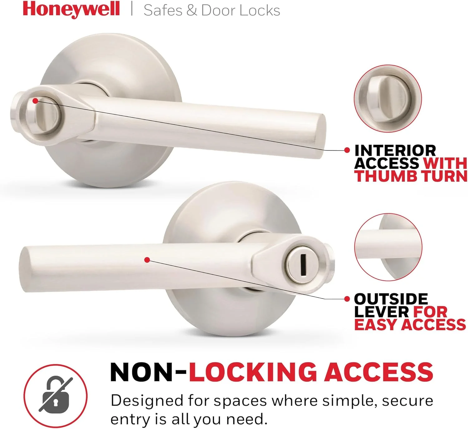 دستگیره درب داخلی Honeywell Safes & Door Locks - دستگیره اهرمی درب با طراحی برگشت پذیر، نیکل ساتن، عملکرد حریم خصوصی، دستگیره های درب با نصب آسان برای خانه و دفتر - 8108616 دستگیره درب داخلی Honeywell Safes & Door Locks - دستگیره اهرمی درب با طراحی برگشت پذیر، نیکل ساتن، عملکرد حریم خصوصی، دستگیره های درب با نصب آسان برای خانه و دفتر - 8108616