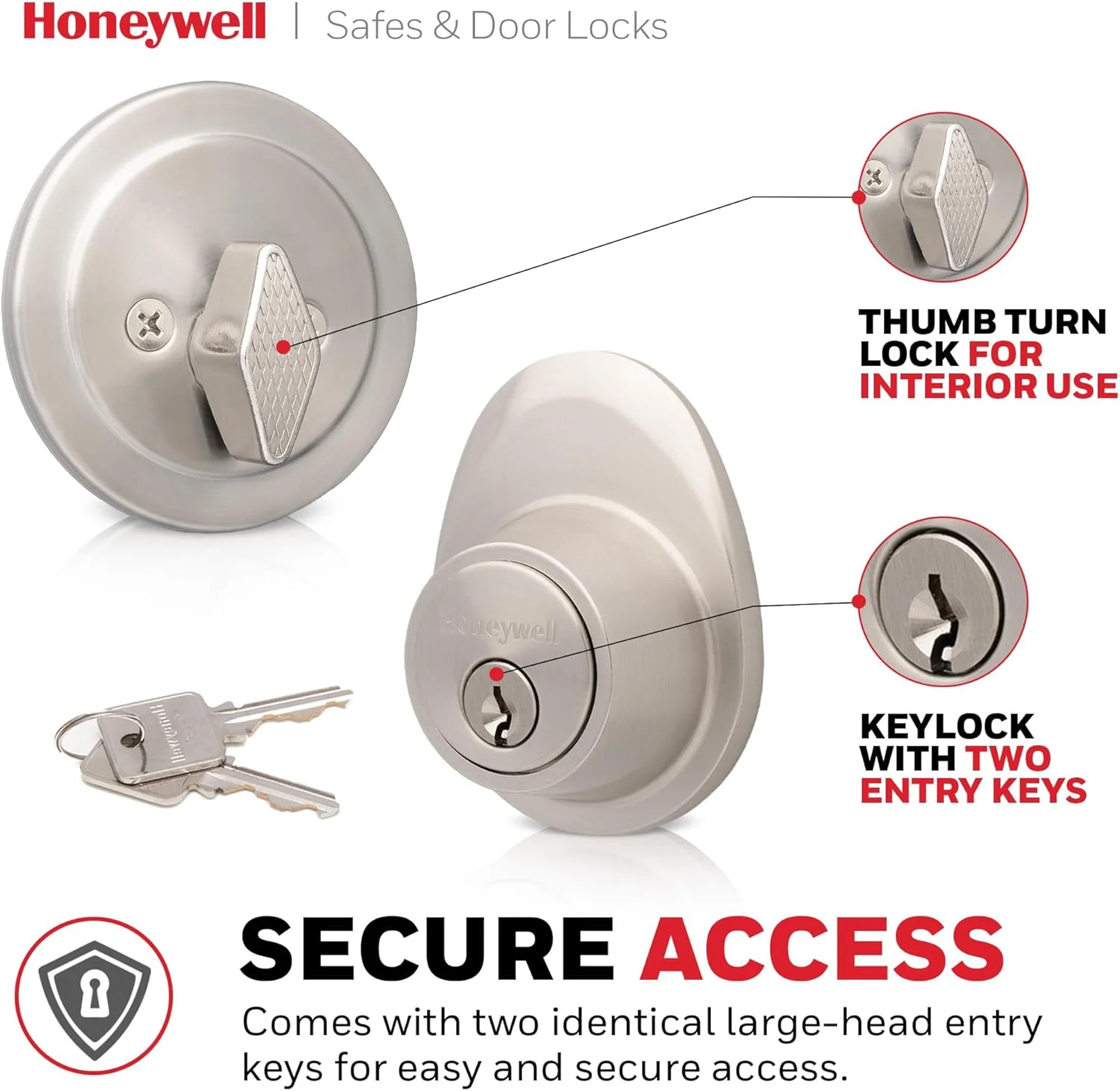 دستگیره ورودی درب هانیول با قفل تک سیلندر - دستگیره شیک و ایمن با اهرم منحنی برای درب های داخلی و خارجی - 8108642 دستگیره ورودی درب هانیول با قفل تک سیلندر - دستگیره شیک و ایمن با اهرم منحنی برای درب های داخلی و خارجی - 8108642