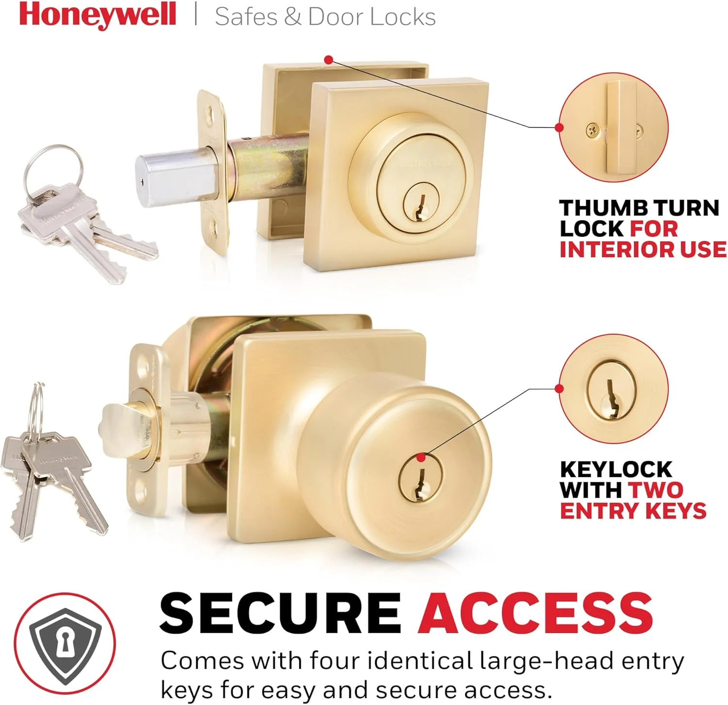 دستگیره درب و قفل هانیول - دستگیره درب با قفل، طلایی مات، ورودی کلیدی ترکیبی - قفل درب برای درب ورودی، اتاق خواب و استفاده داخلی - دستگیره درب داخلی برای خانه ها و دفاتر - 8103634 دستگیره درب و قفل هانیول - دستگیره درب با قفل، طلایی مات، ورودی کلیدی ترکیبی - قفل درب برای درب ورودی، اتاق خواب و استفاده داخلی - دستگیره درب داخلی برای خانه ها و دفاتر - 8103634