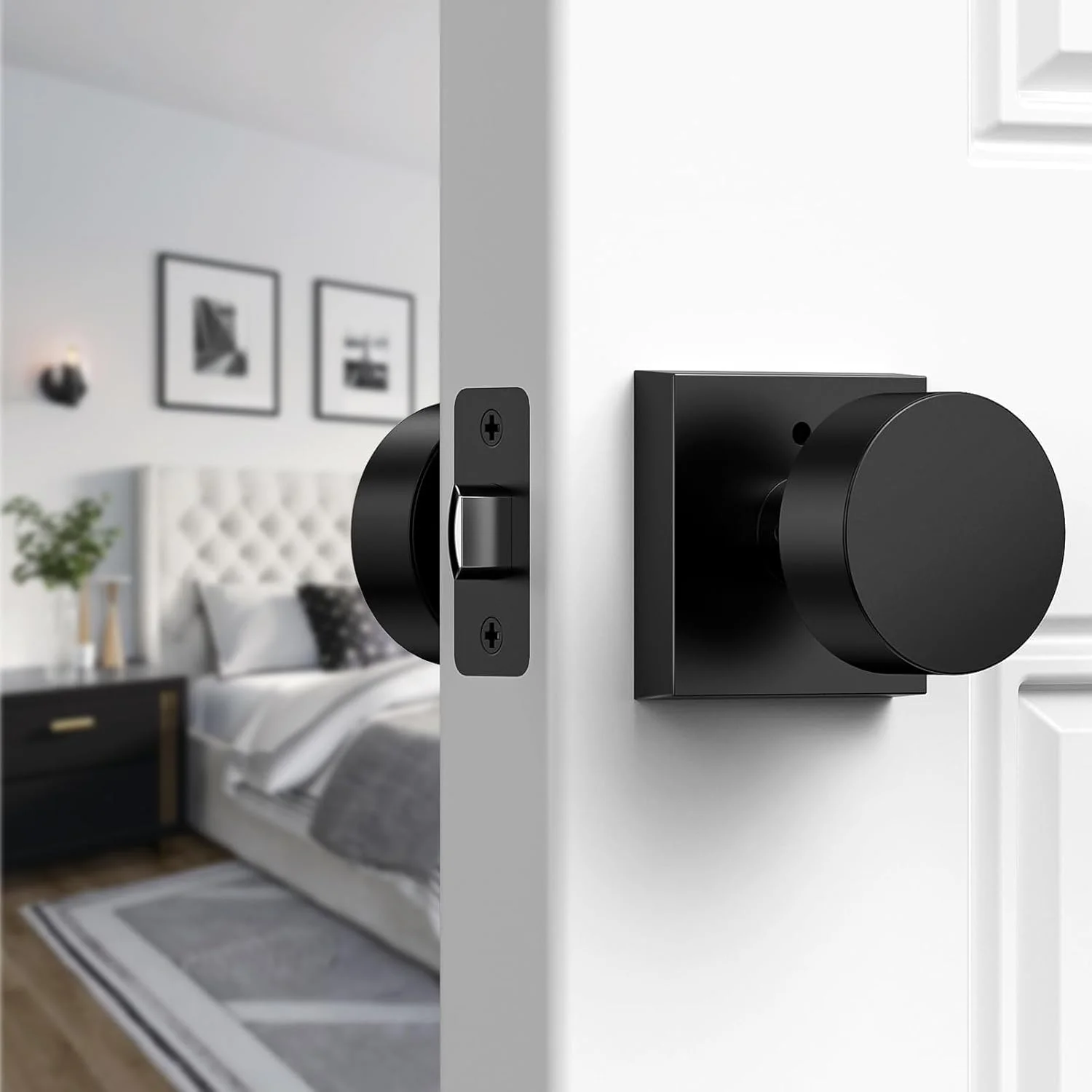 دستگیره های درب داخلی مشکی مات KASTWAVE، دستگیره های کشوی استیل ضد زنگ با پیچ، عملکرد قفل چرخشی، دستگیره های درب مدرن مربع سنگین برای اتاق خواب، حمام، آپارتمان، دفتر