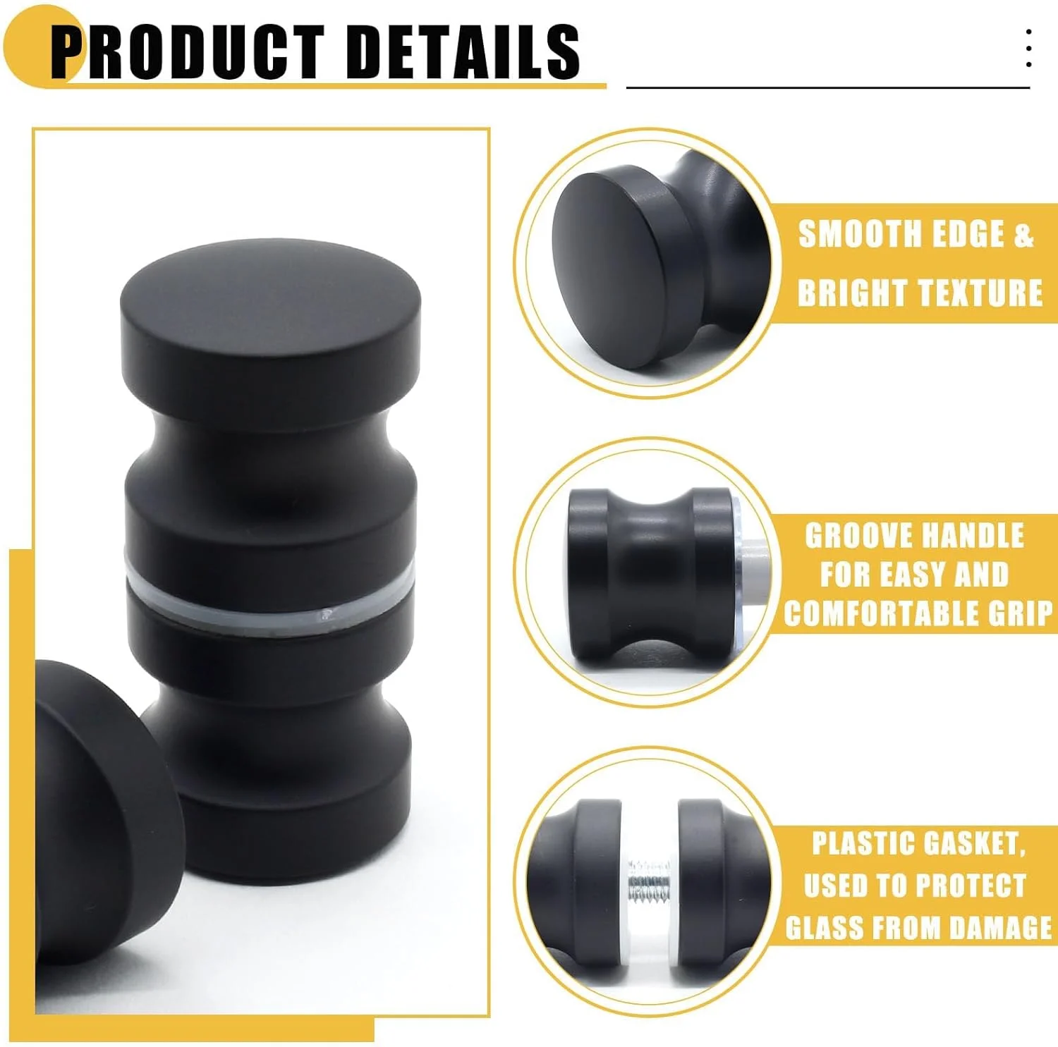 دستگیره درب شیشه ای دوش حمام، سخت افزار کششی دو طرفه دستگیره درب های دوش استیل ضد زنگ برای درب های شیشه ای حمام (مشکی) - بسته 2 عددی