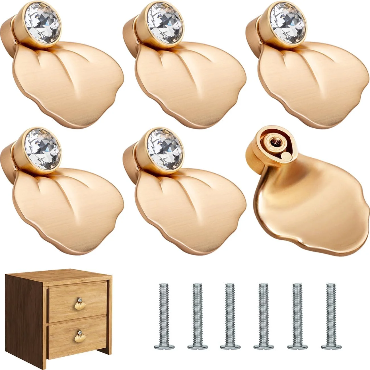 دستگیره های کابینت طرح برگ، 6 عدد دستگیره فلزی طلایی طرح بادبزنی برای درب های مبلمان، کمد لباس و میز آرایش، دستگیره های تک سوراخ مدرن دکوراسیون منزل با نصب آسان