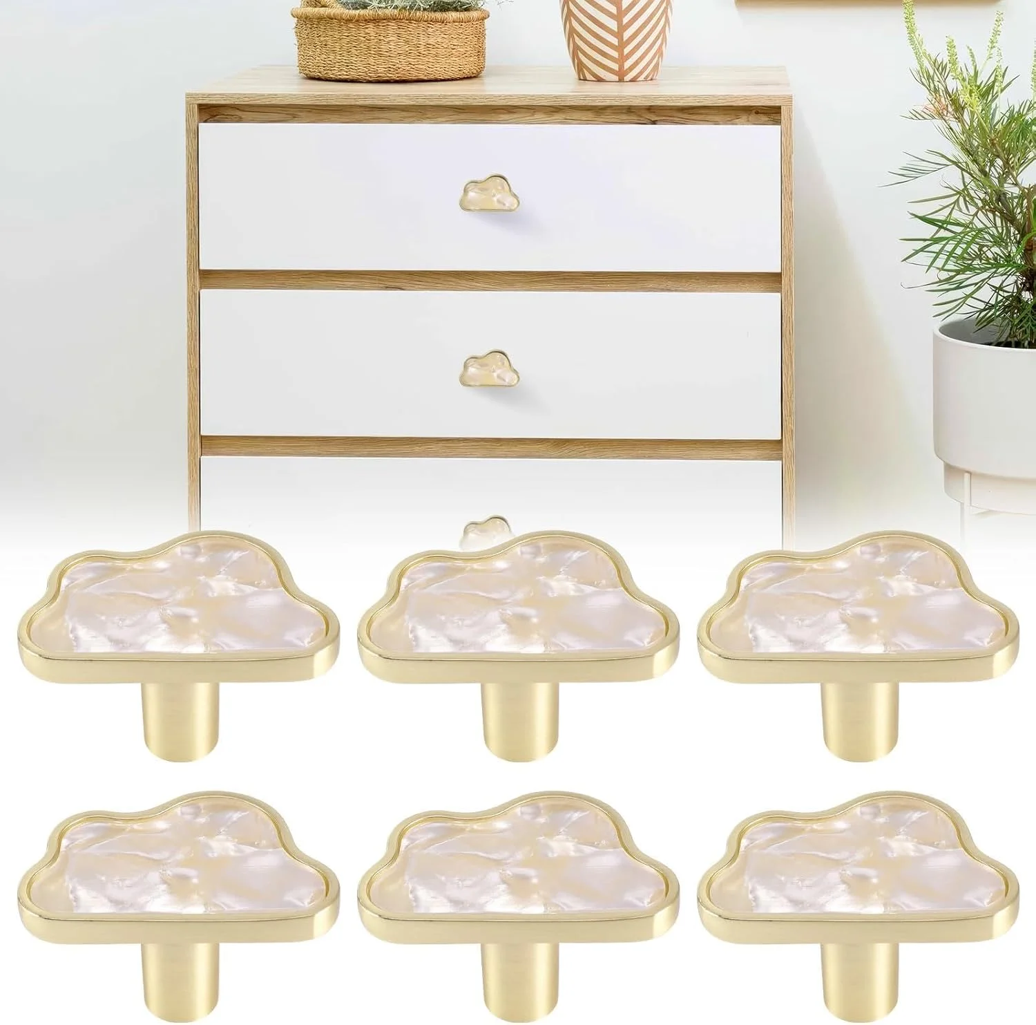 دستگیره کابینت طرح صدف ابر سفید 6 عددی، دستگیره های شیک کشو آشپزخانه و حمام، دستگیره های درب کمد روستایی برای کمد لباس، میز آرایش، مبلمان به همراه پیچ