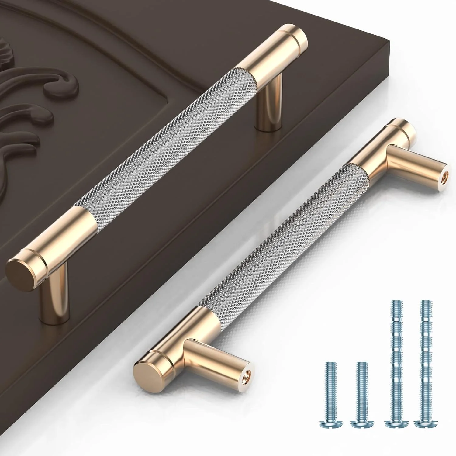 دستگیره کابینت 2 عددی، دستگیره درب گرد آلومینیومی، دستگیره کشو طلایی برای آشپزخانه، کمد اتاق خواب، با طرح الماس (فاصله مرکز سوراخ 5 اینچ)