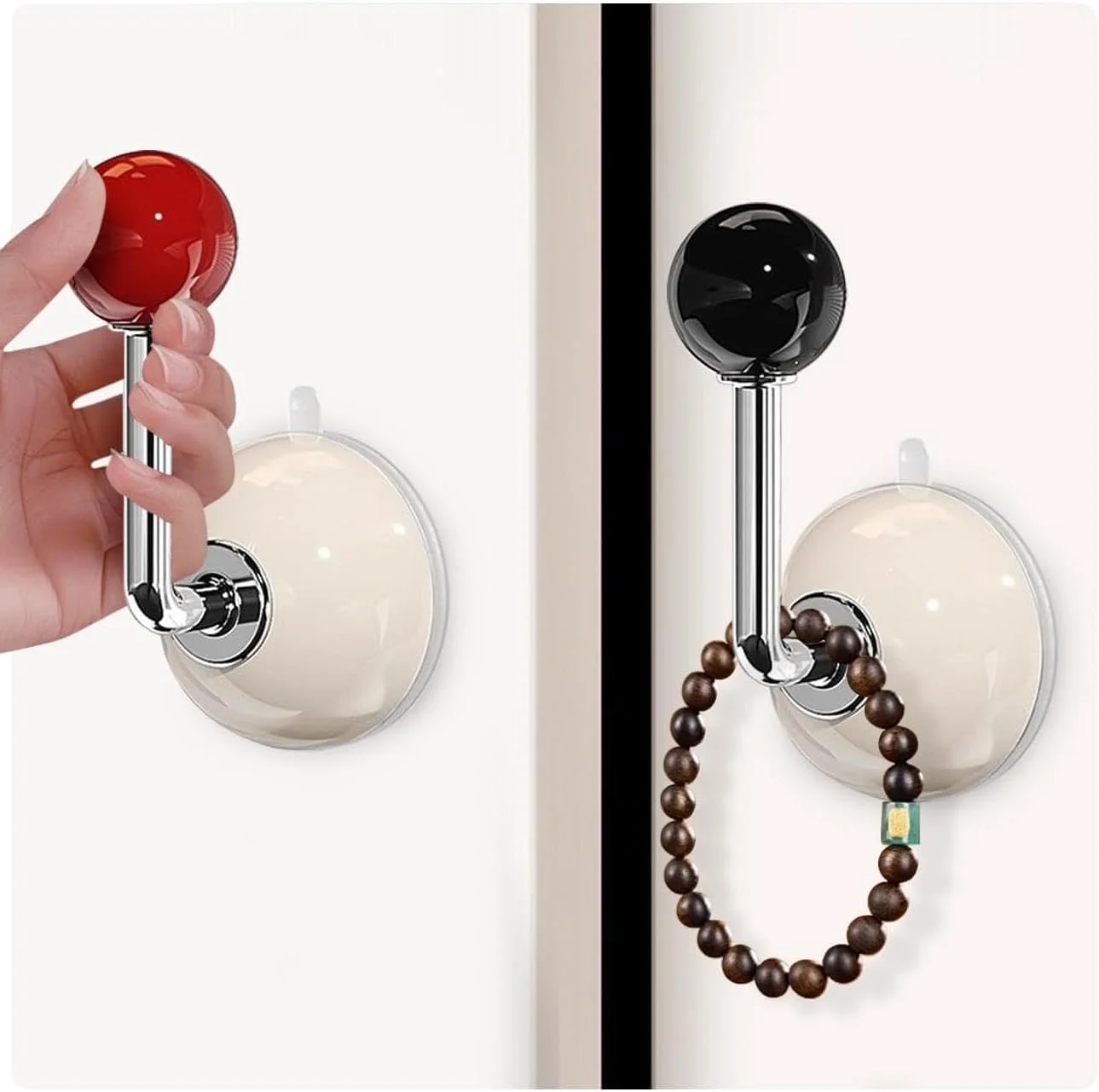 دو عدد دستگیره مکنده بدون نیاز به سوراخکاری، دستگیره درب با مکنده قابل جابجایی، مکش فوق العاده قوی برای شیشه، پنجره، آشپزخانه، کابینت و یخچال، نصب آسان، قلاب های چند منظوره در رنگ های مشکی و قرمز