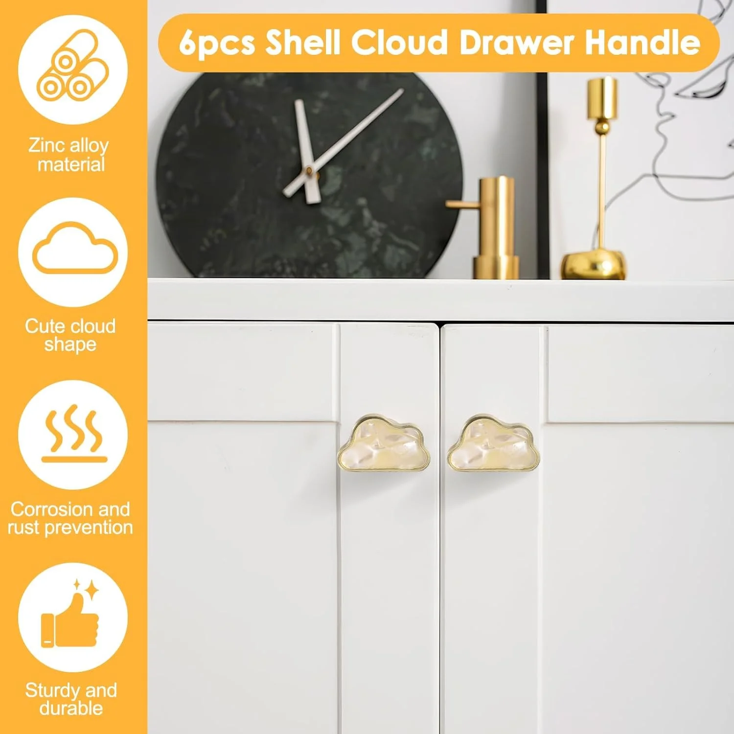 دستگیره کابینت طرح صدف ابر سفید 6 عددی، دستگیره های شیک کشو آشپزخانه و حمام، دستگیره های درب کمد روستایی برای کمد لباس، میز آرایش، مبلمان به همراه پیچ دستگیره کابینت طرح صدف ابر سفید 6 عددی، دستگیره های شیک کشو آشپزخانه و حمام، دستگیره های درب کمد روستایی برای کمد لباس، میز آرایش، مبلمان به همراه پیچ