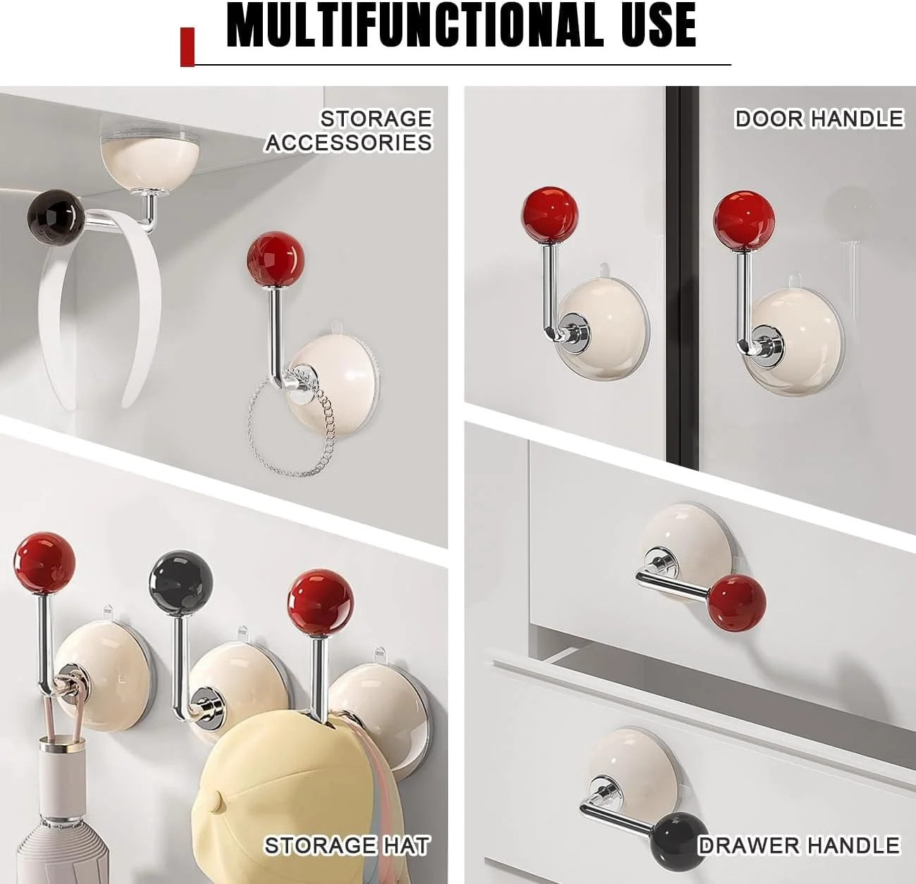 دو عدد دستگیره مکنده بدون نیاز به سوراخکاری، دستگیره درب با مکنده قابل جابجایی، مکش فوق العاده قوی برای شیشه، پنجره، آشپزخانه، کابینت و یخچال، نصب آسان، قلاب های چند منظوره در رنگ های مشکی و قرمز دو عدد دستگیره مکنده بدون نیاز به سوراخکاری، دستگیره درب با مکنده قابل جابجایی، مکش فوق العاده قوی برای شیشه، پنجره، آشپزخانه، کابینت و یخچال، نصب آسان، قلاب های چند منظوره در رنگ های مشکی و قرمز