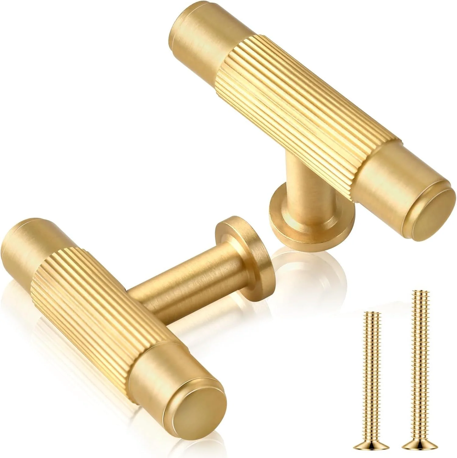 دستگیره کابینت طلایی مات، بسته 6 عددی - دستگیره های کشو گرد از جنس برنج جامد، سخت افزار مقاوم در برابر زنگ زدگی برای آشپزخانه، حمام، کمد، کابینت، نصب آسان