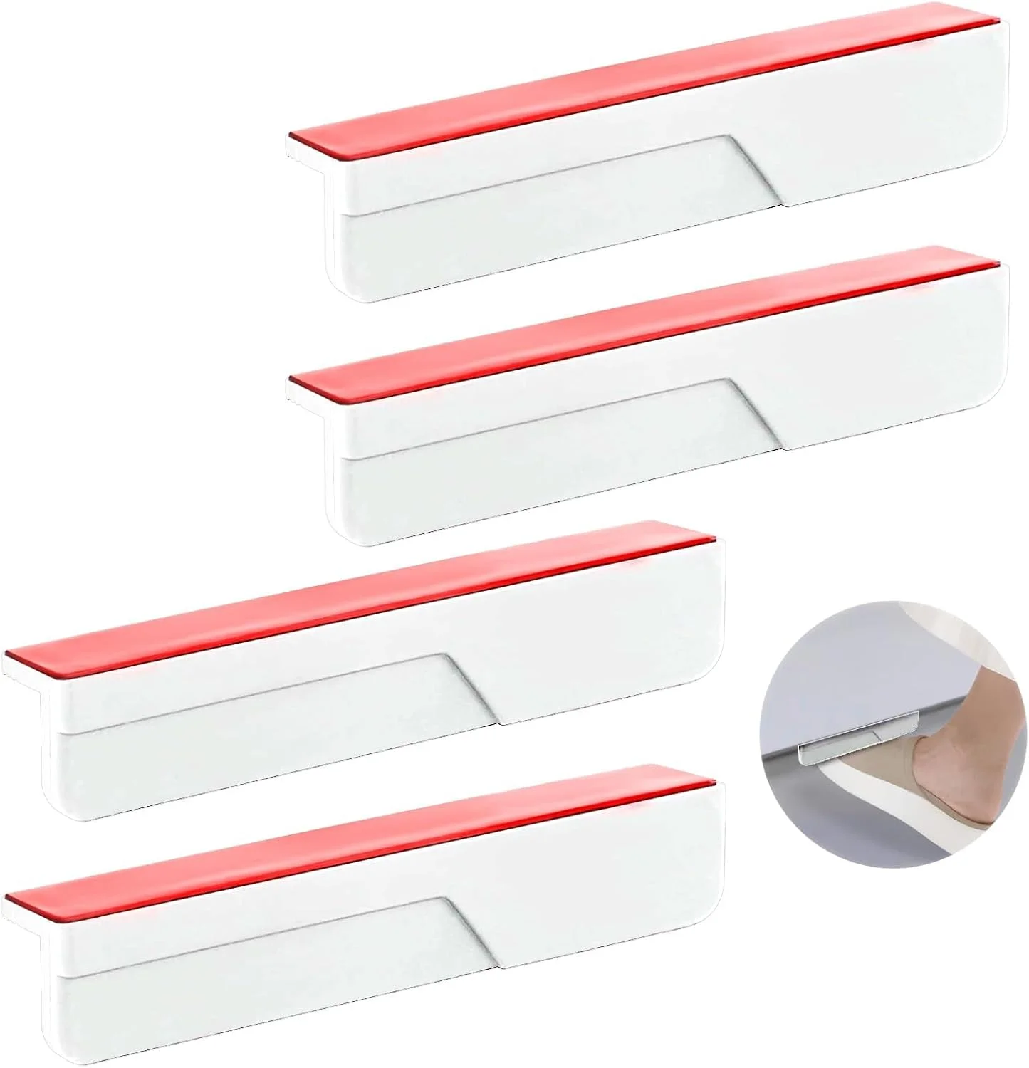 بسته چهارتایی دستگیره پدالی سفید کابینت برای کشوی سطل زباله - بازکننده بدون لمس، نصب بدون نیاز به سوراخکاری با چسب قوی، دستگیره های سیلیکونی برای کابینت آشپزخانه و اداری